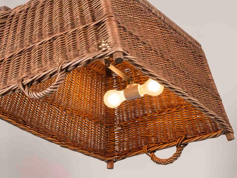 Vintage French Woven Basket Chandelier, circa 1920 at 1stDibs