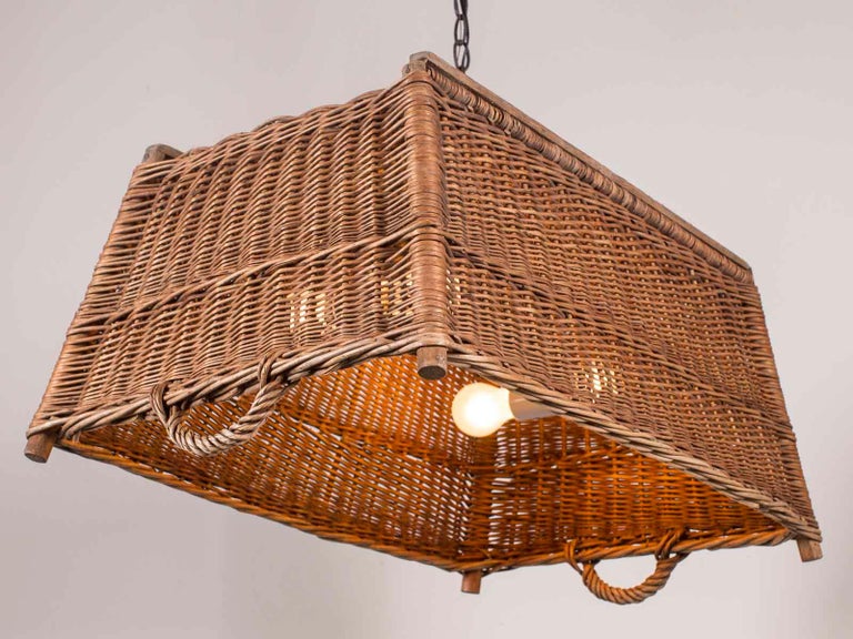 Vintage French Woven Basket Chandelier, circa 1920 at 1stDibs