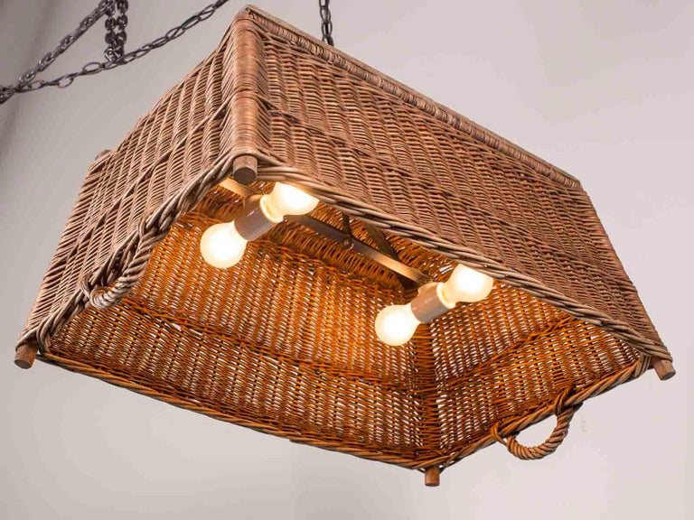 Vintage French Woven Basket Chandelier, circa 1920 at 1stDibs