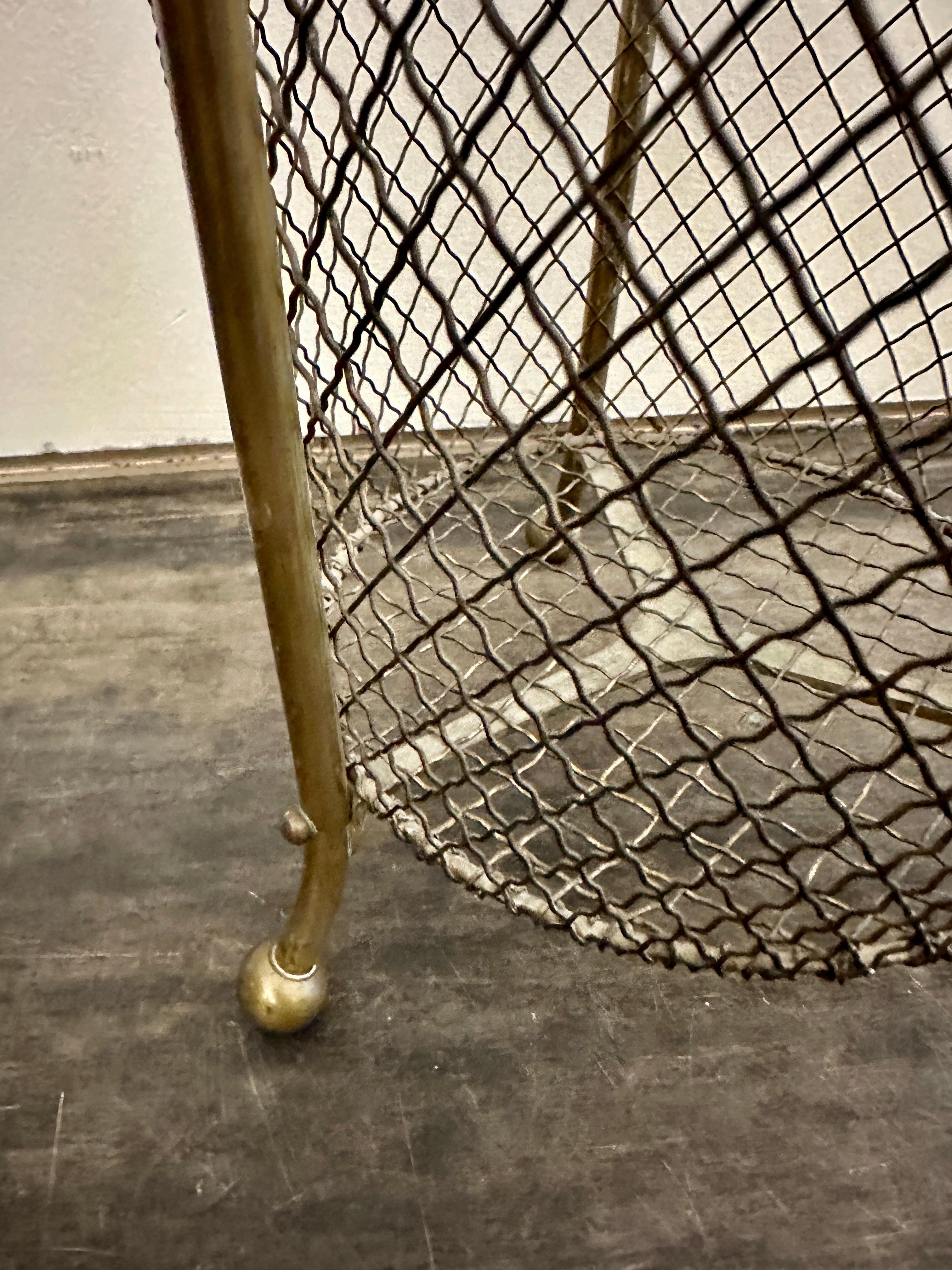 Vintage French Woven Mesh Brass Waste Basket In Good Condition For Sale In East Hampton, NY