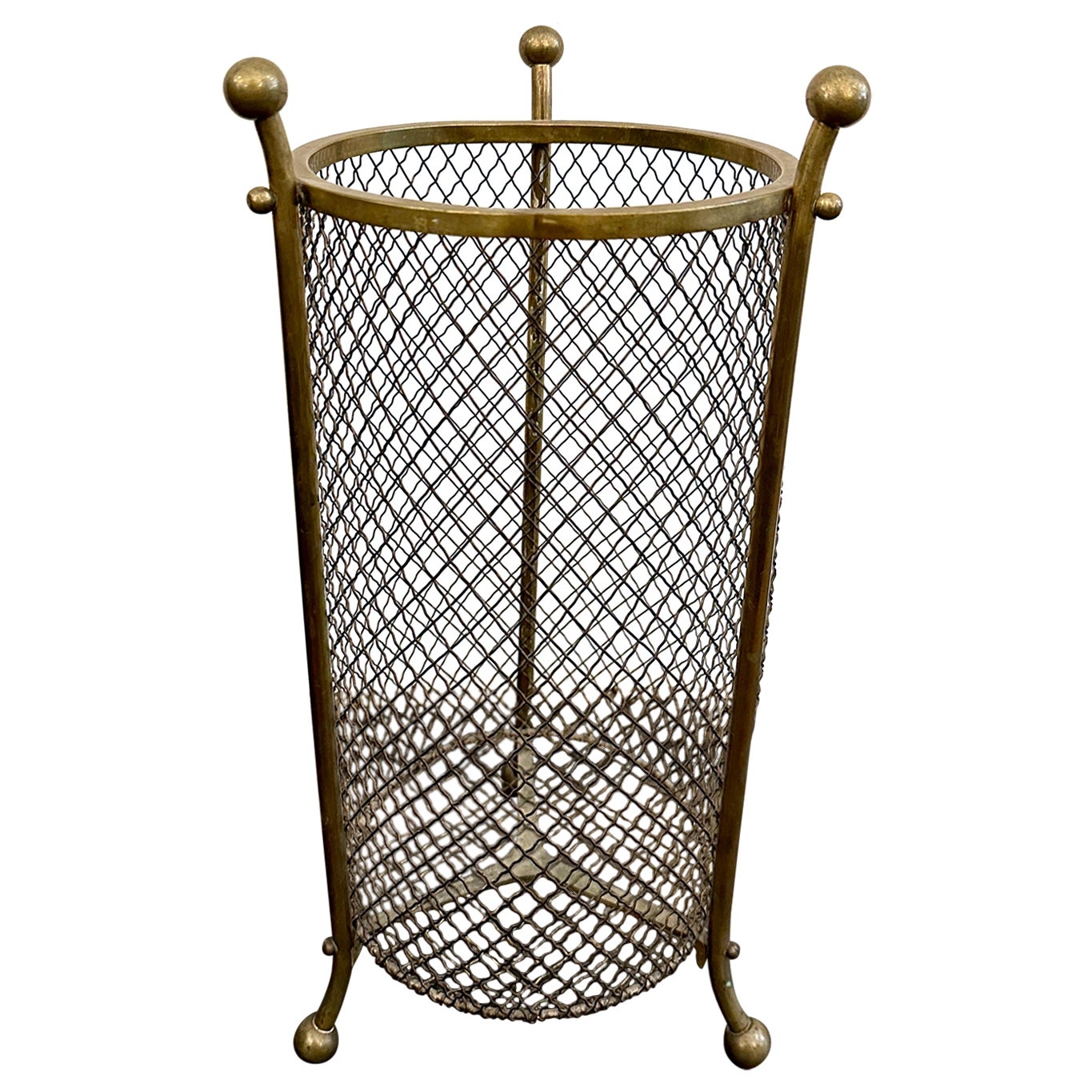 Vintage French Woven Mesh Brass Waste Basket