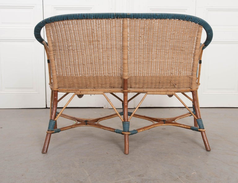 Vintage French Woven Rattan Settee at 1stdibs