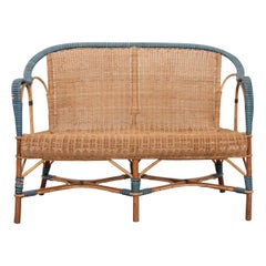 Vintage French Woven Rattan Settee