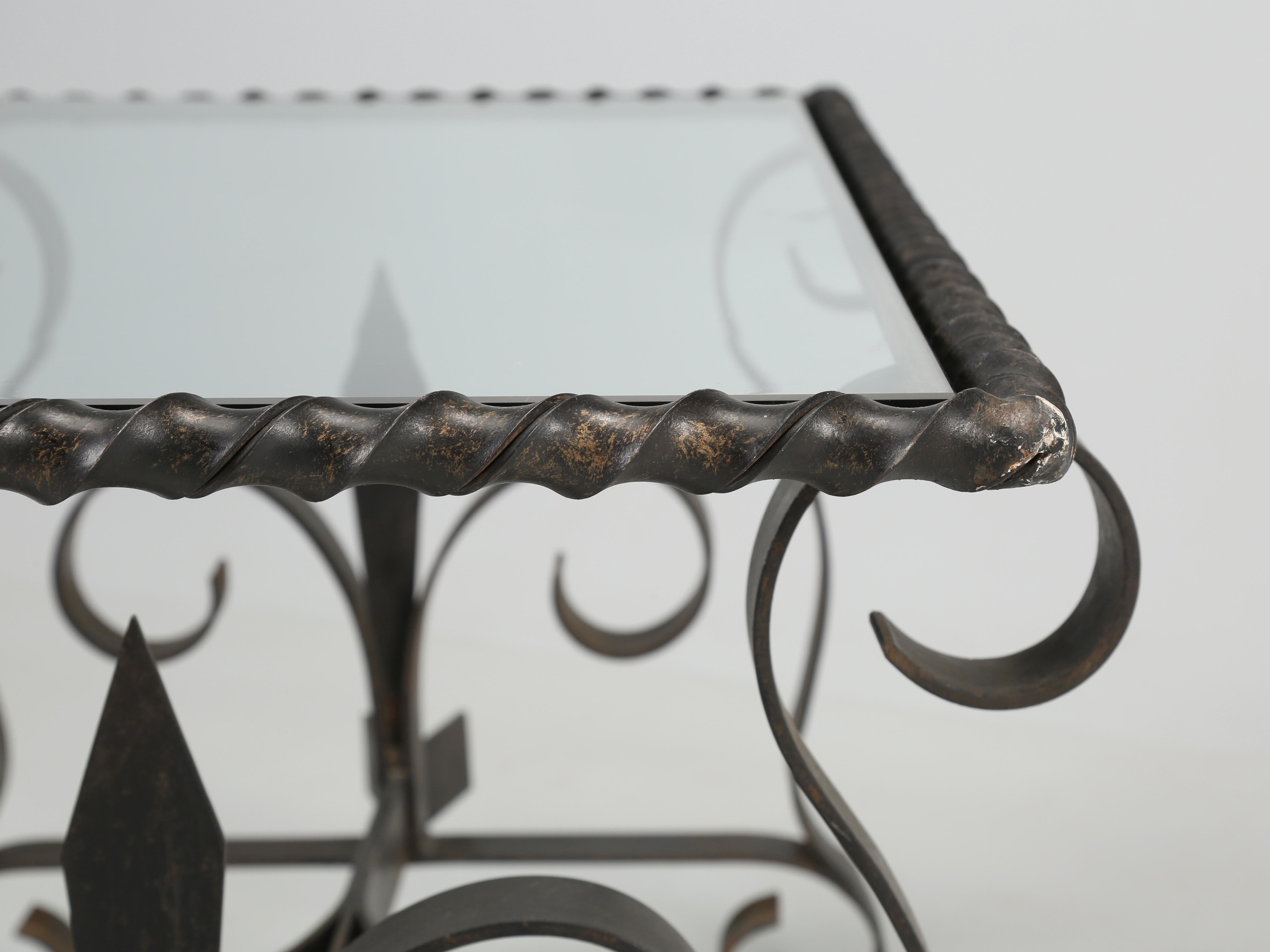 Vintage French Wrought iron and Glass Coffee Table circa 1950's to 1960's For Sale 1