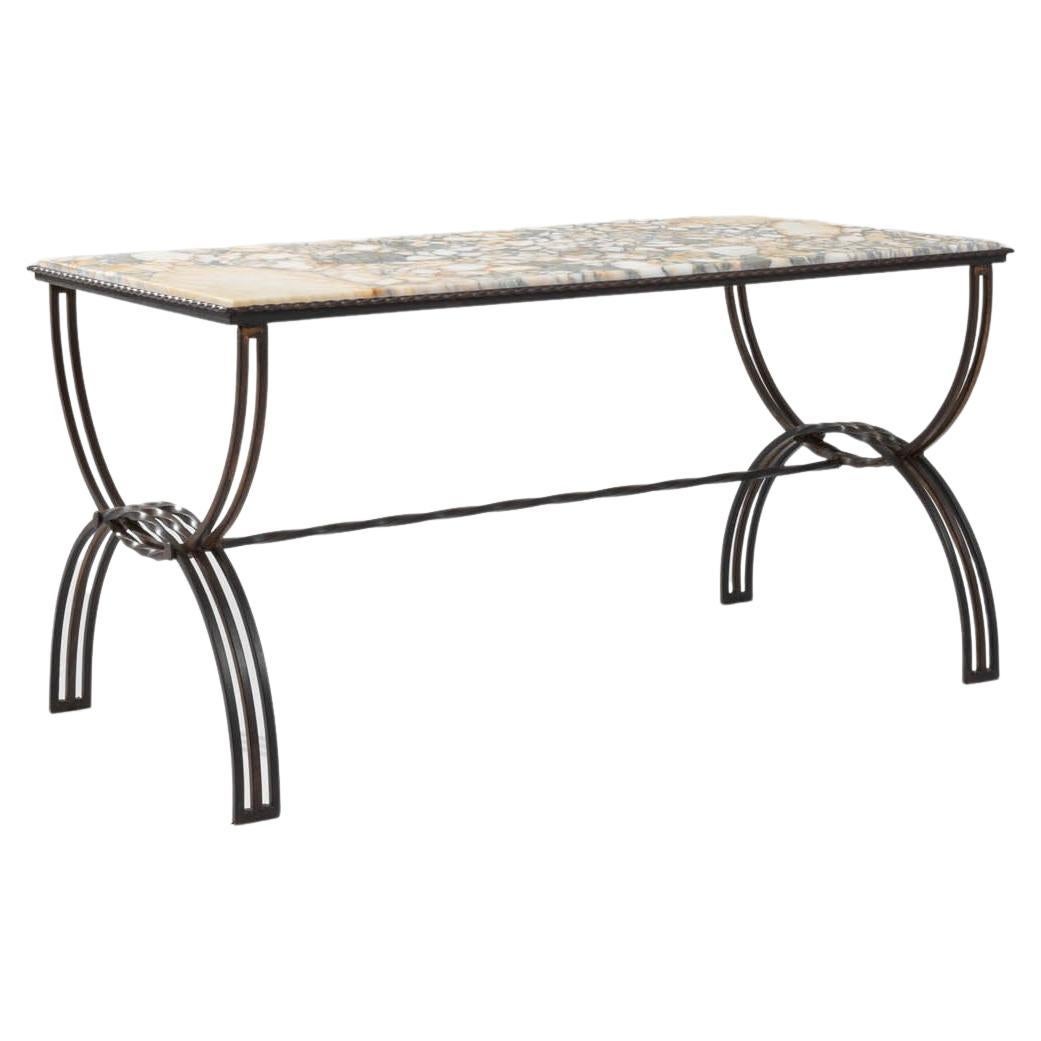 Vintage French Wrought Iron and Stone Coffee Table at 1stDibs