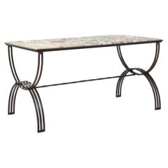 Vintage French Wrought Iron and Stone Coffee Table
