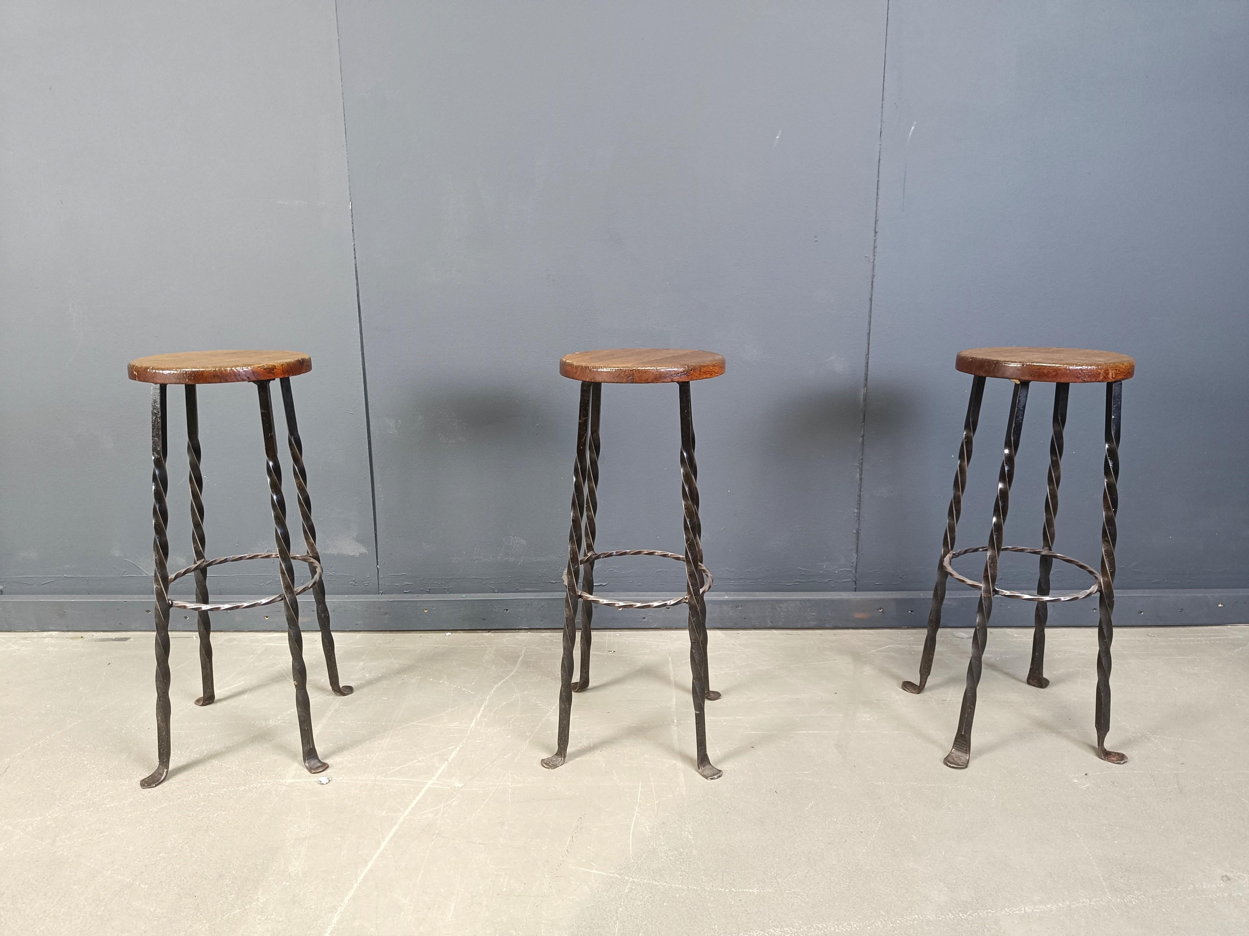 Vintage french wrought iron bar stools, 1960s - set of 3 For Sale 4