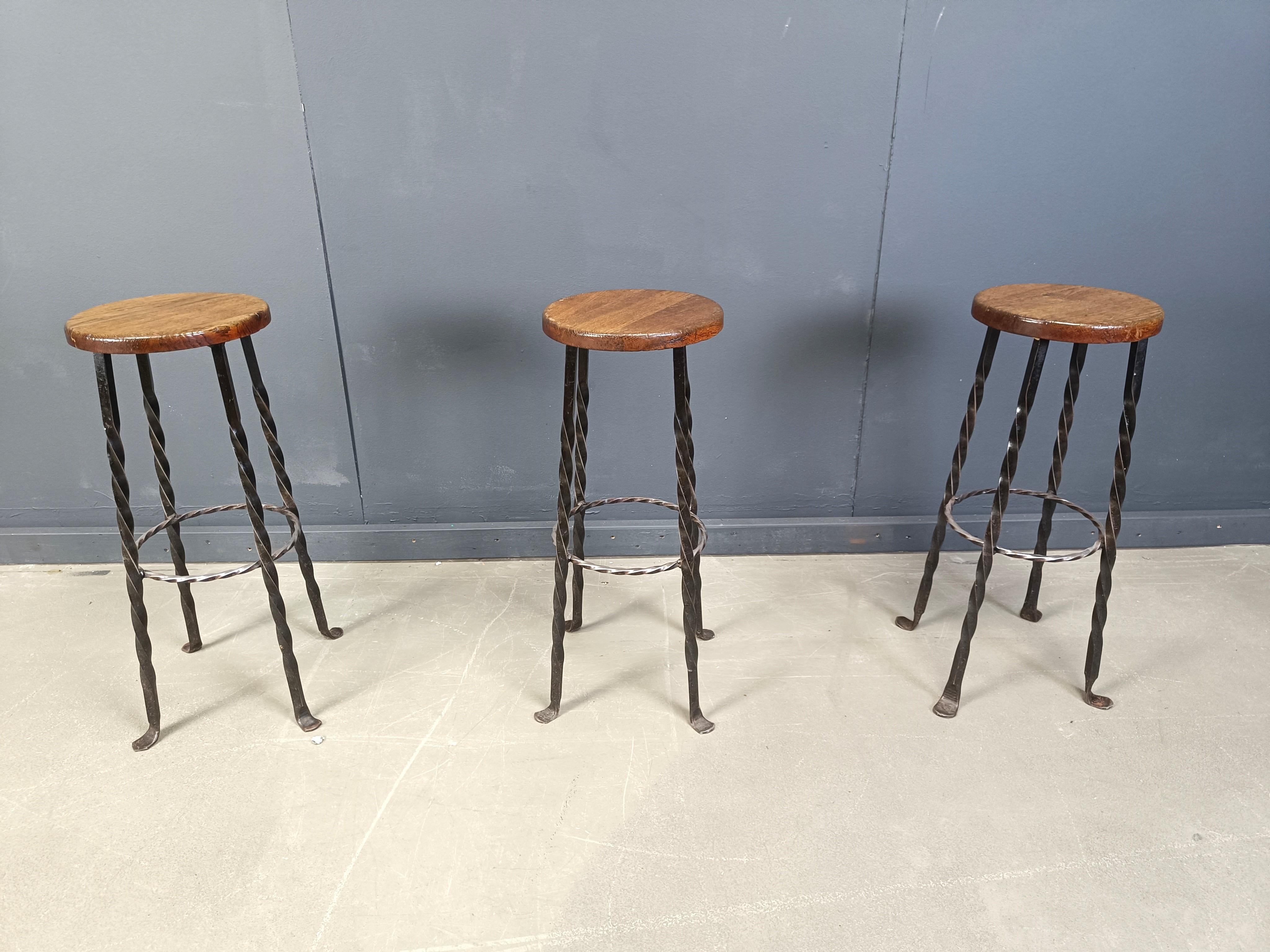 Vintage french wrought iron bar stools, 1960s - set of 3 For Sale 5