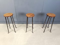 Vintage french wrought iron bar stools, 1960s - set of 3