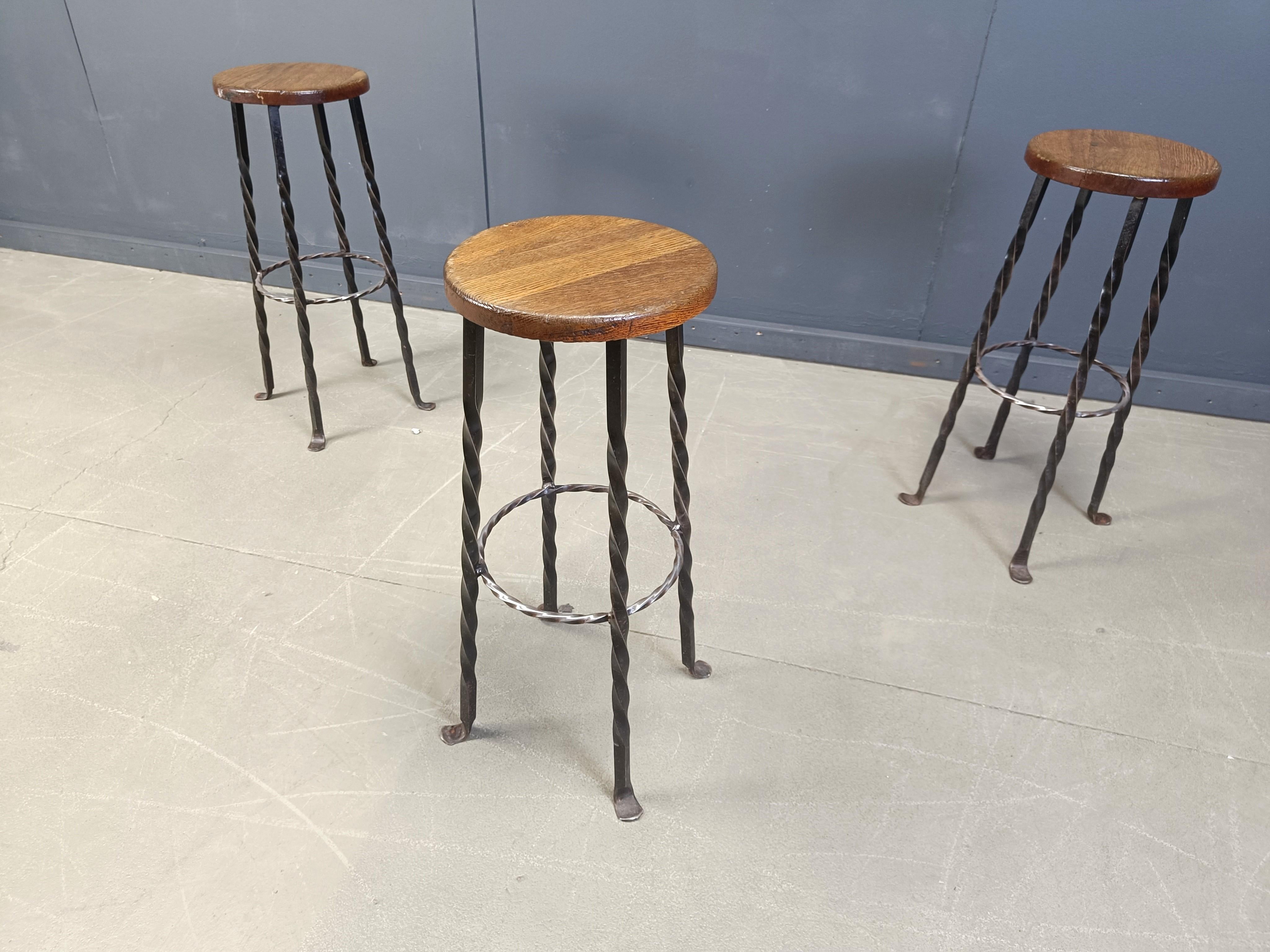 Neoclassical Vintage french wrought iron bar stools, 1960s - set of 3 For Sale