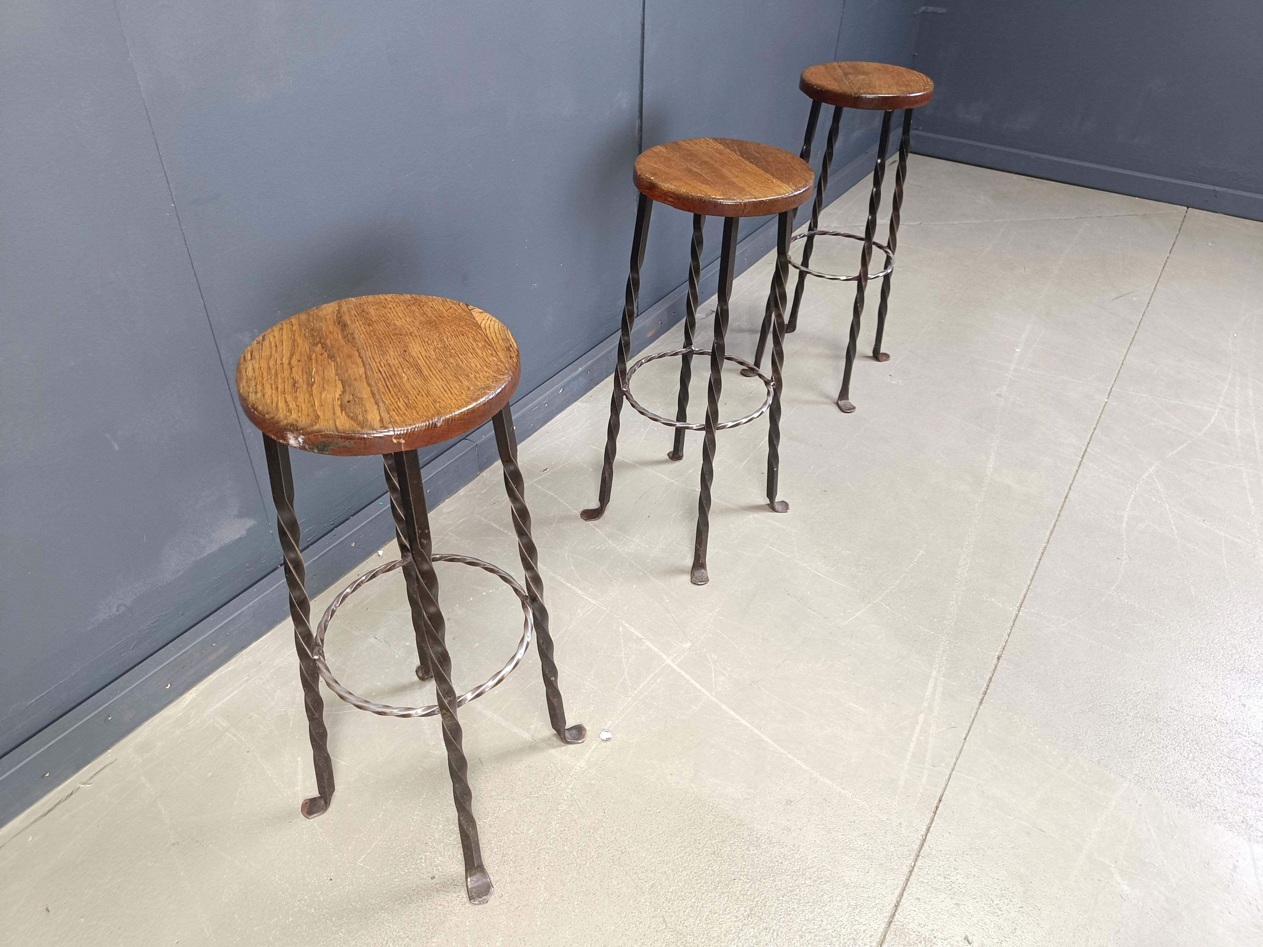 Mid-20th Century Vintage french wrought iron bar stools, 1960s - set of 3 For Sale