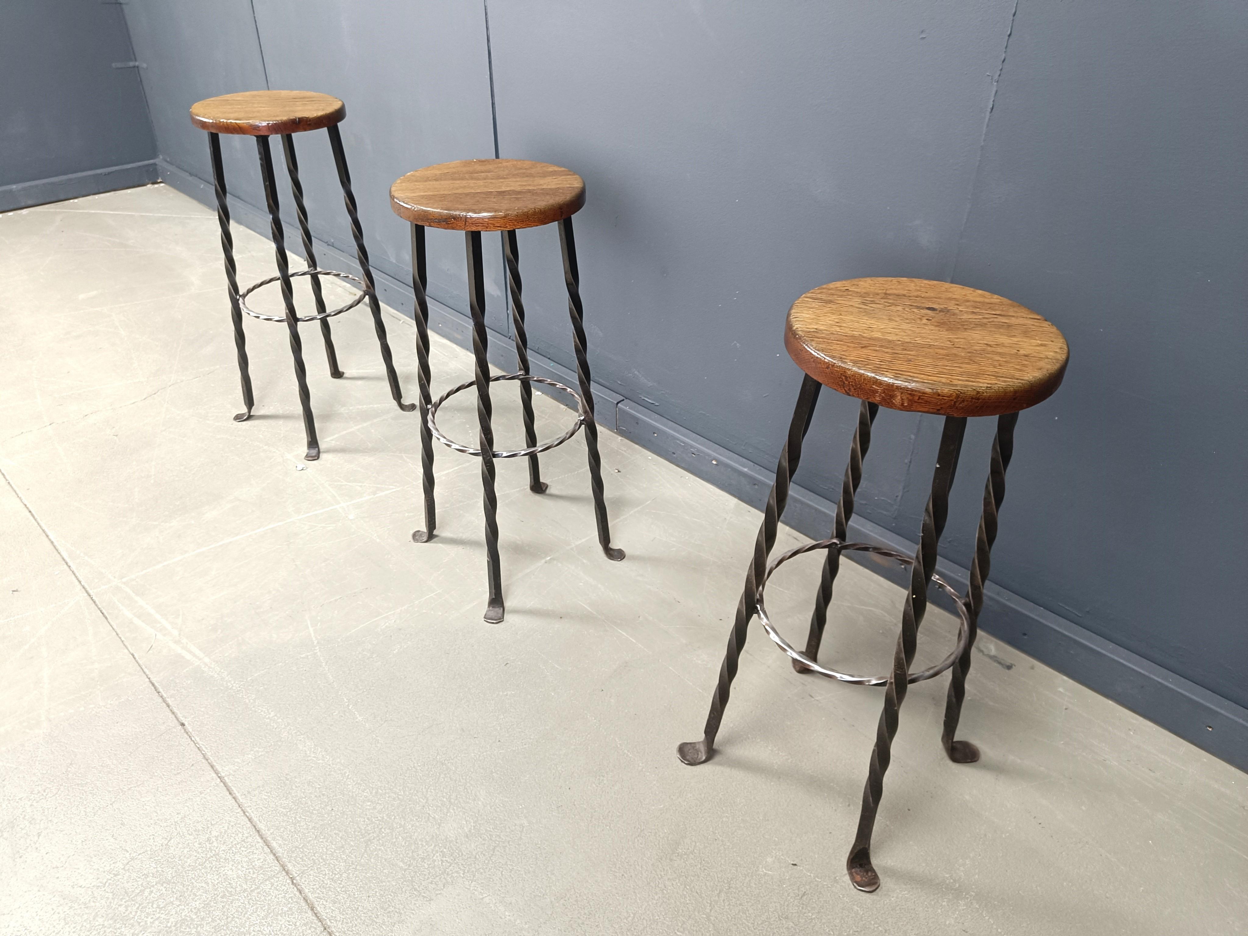 Vintage french wrought iron bar stools, 1960s - set of 3 For Sale 1