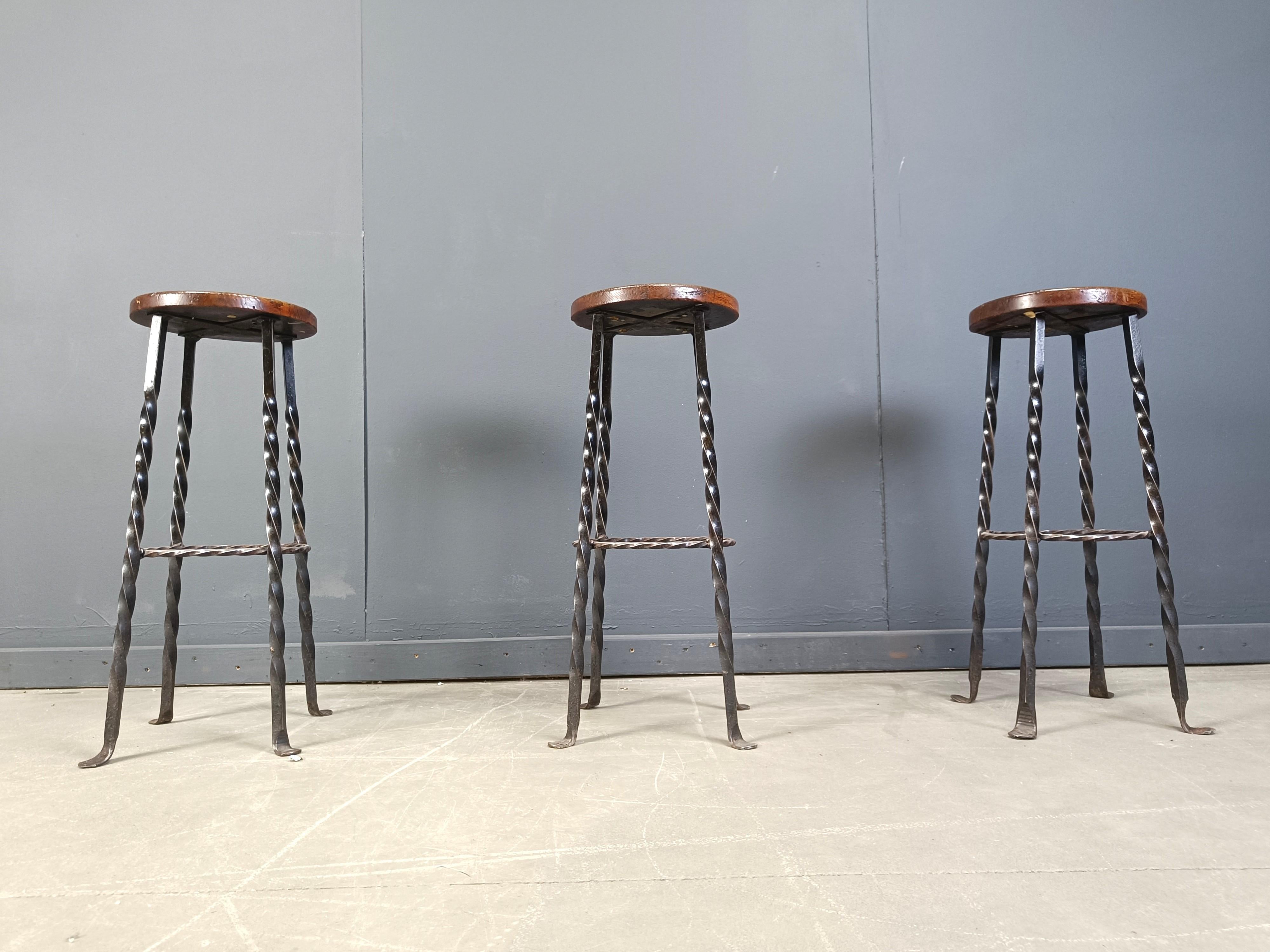 Vintage french wrought iron bar stools, 1960s - set of 3 For Sale 2