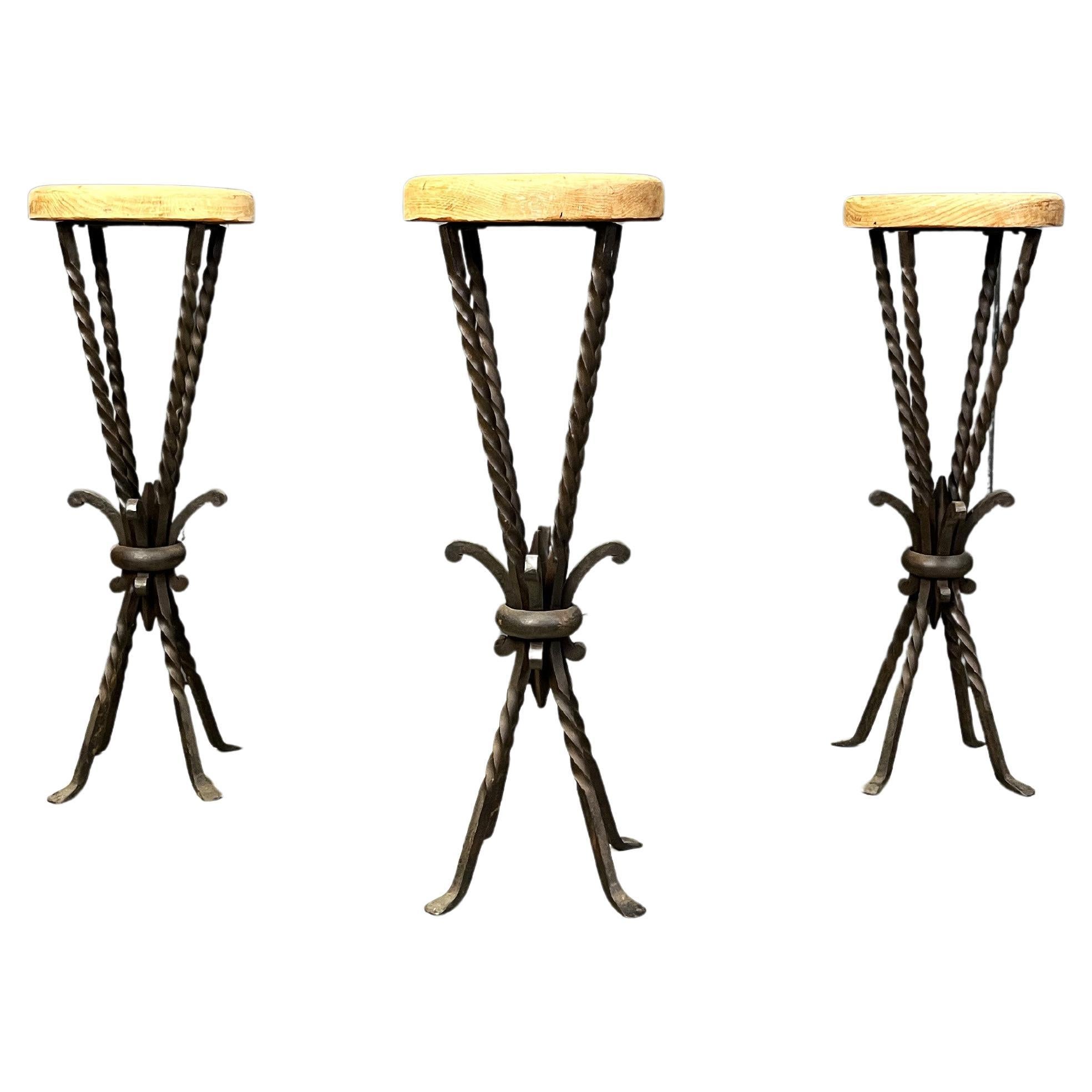 Vintage french wrought iron bar stools, 1960s - set of 3