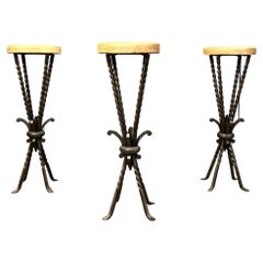 Vintage french wrought iron bar stools, 1960s - set of 3