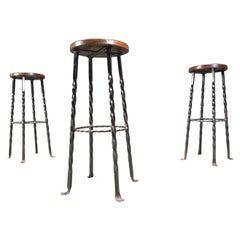 Vintage french wrought iron bar stools, 1960s - set of 3