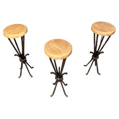 Vintage french wrought iron bar stools, 1960s - set of 3