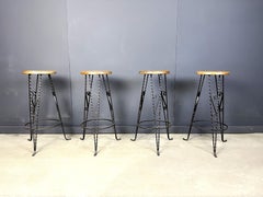 Vintage french wrought iron bar stools, 1960s - set of 4