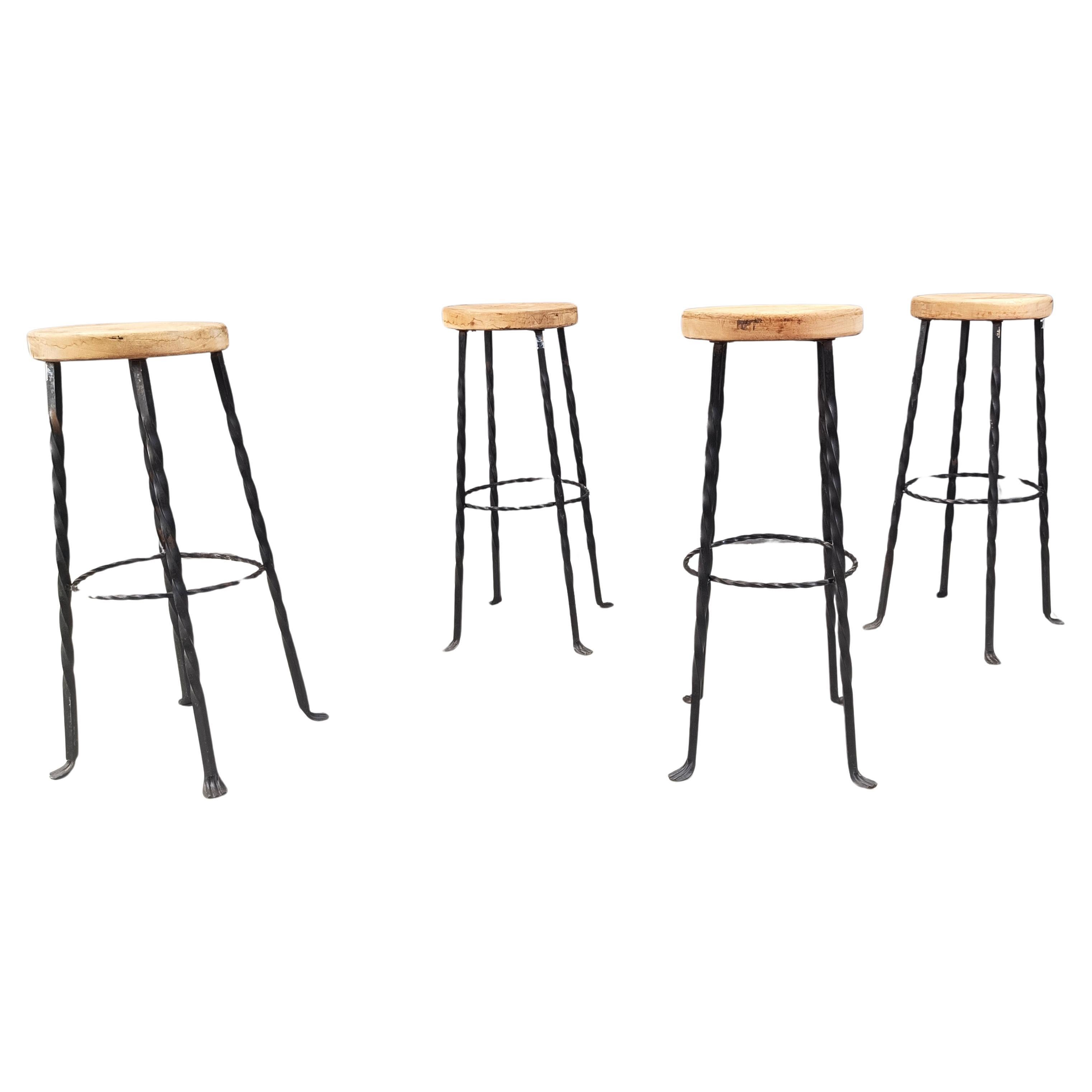 Vintage french wrought iron bar stools, 1960s - set of 4