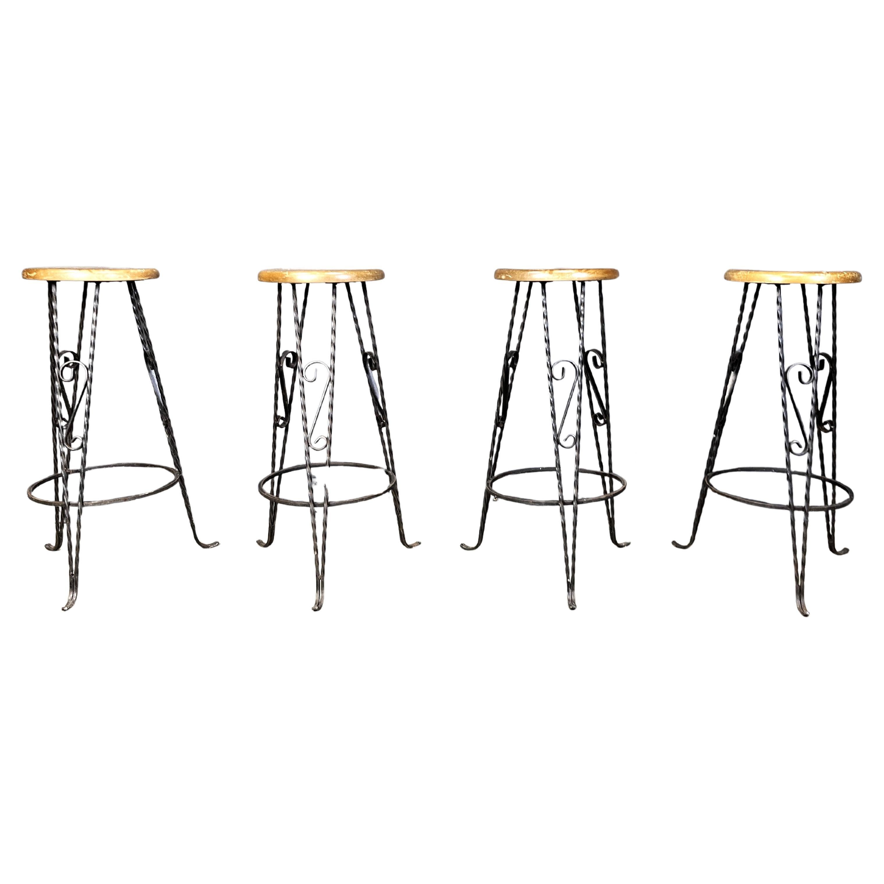 Vintage french wrought iron bar stools, 1960s - set of 4