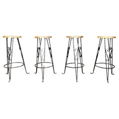 Vintage french wrought iron bar stools, 1960s - set of 4