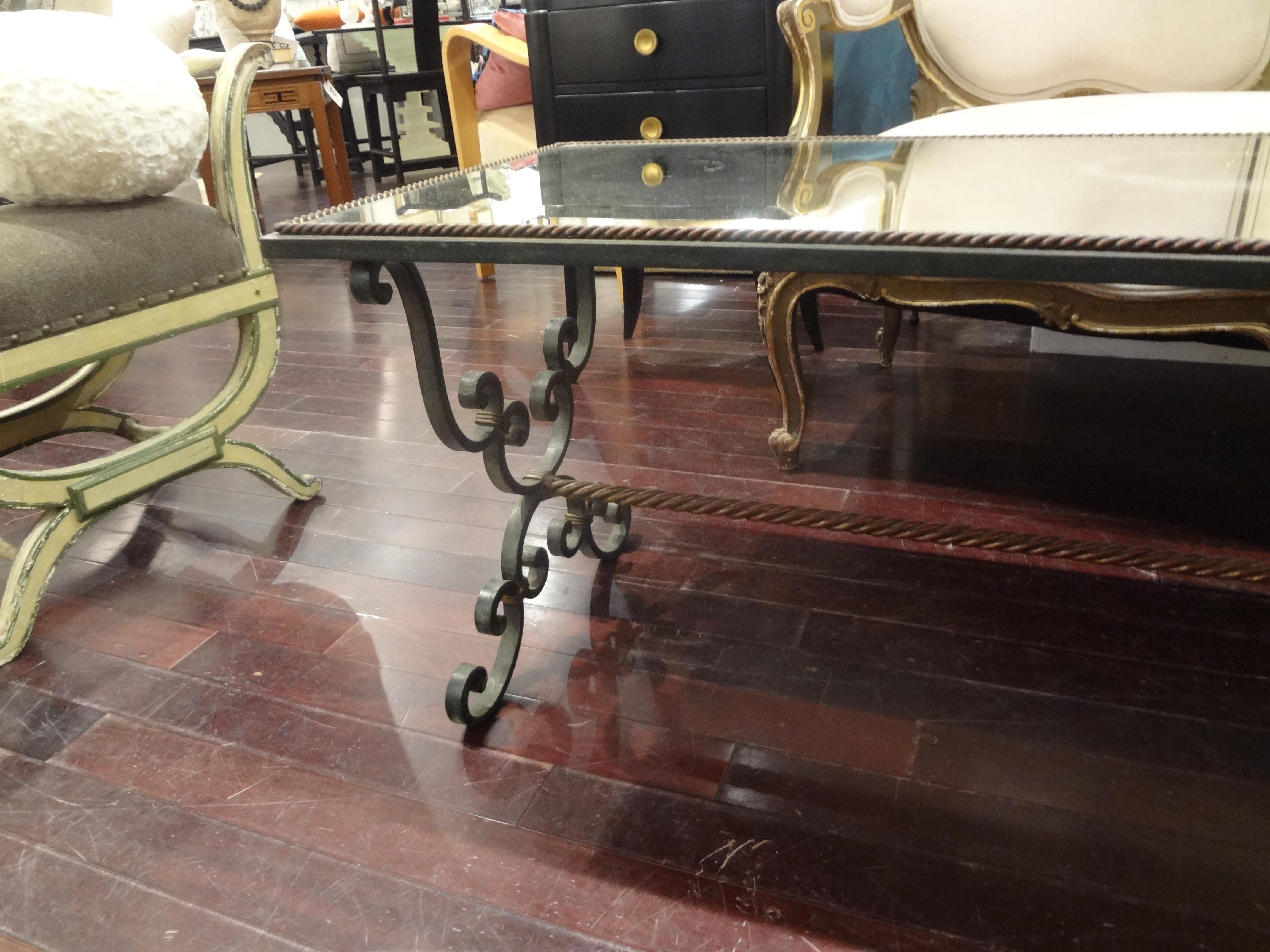 French Wrought Iron Cocktail Table with Mirrored Top In Good Condition In Houston, TX