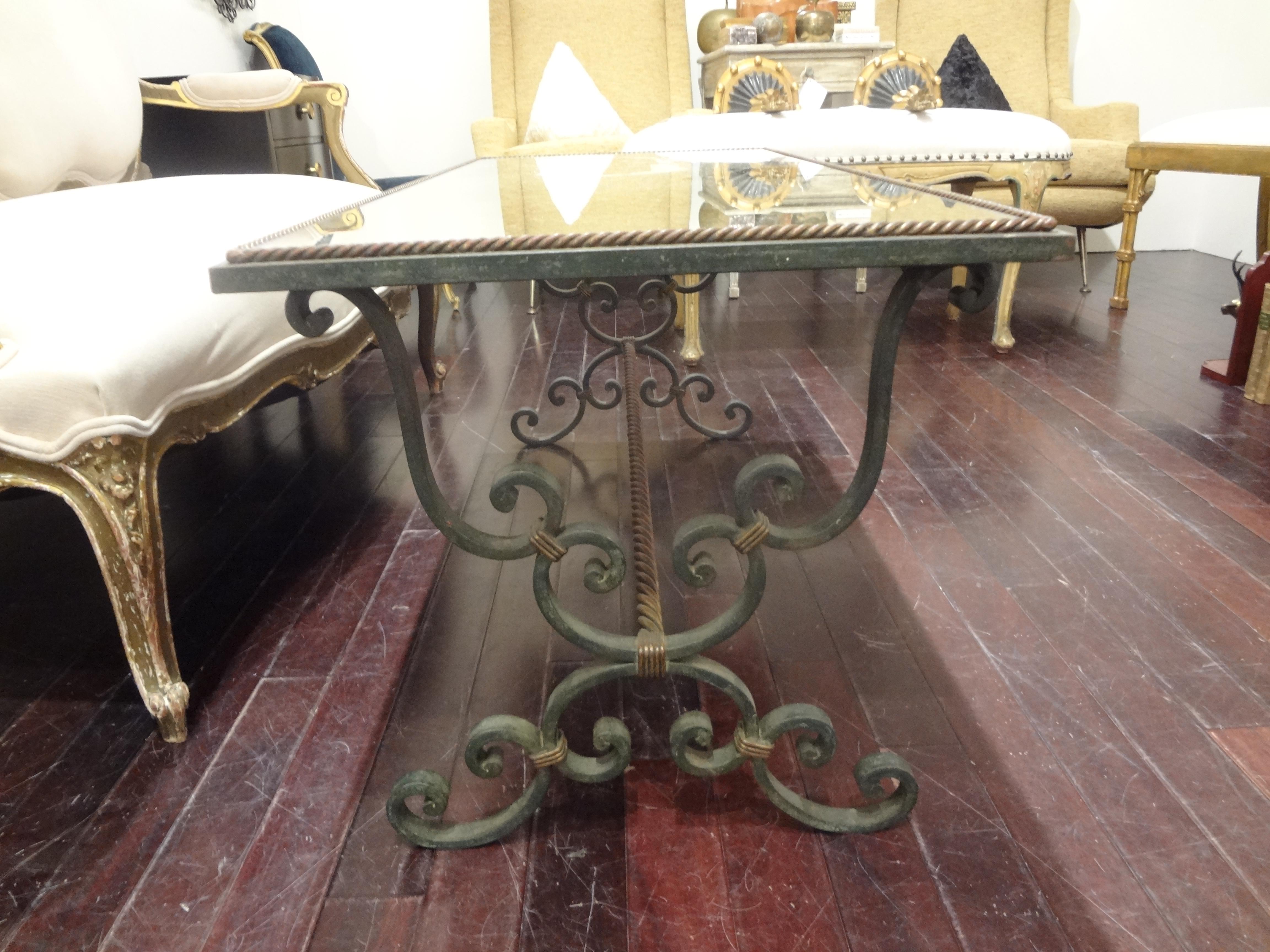 Mid-20th Century French Wrought Iron Cocktail Table with Mirrored Top