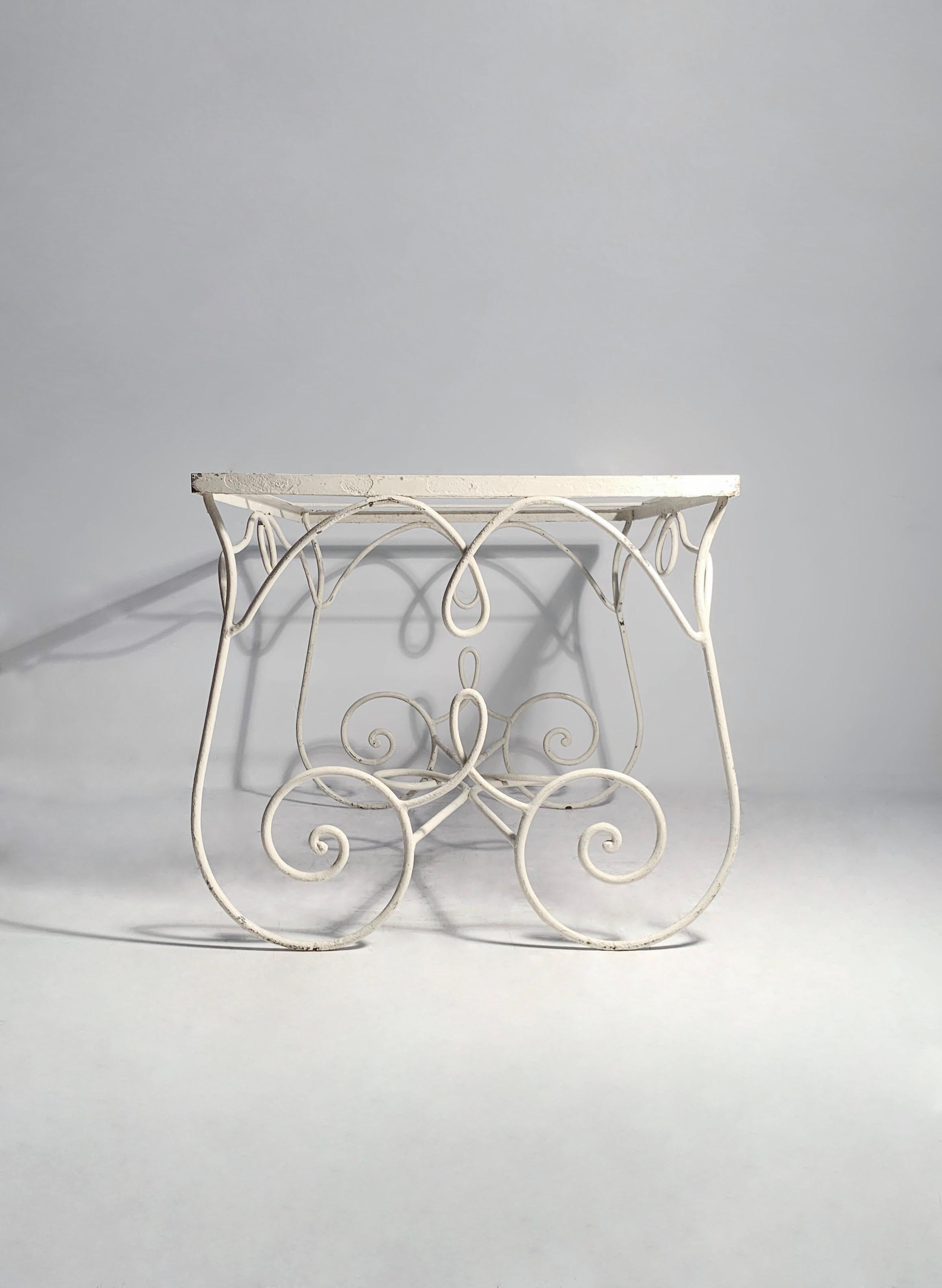 Mid-Century Modern Vintage French Wrought Iron Garden Dining Table Attributed to Rene Prou For Sale