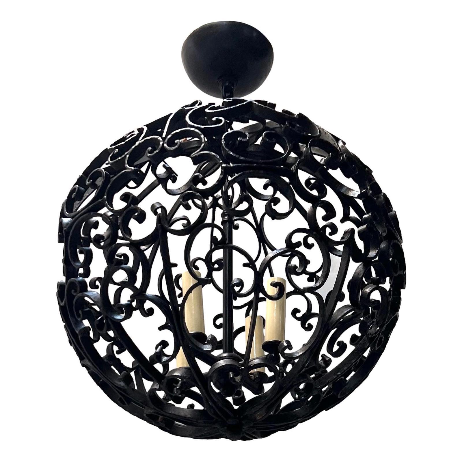 Vintage French Wrought Iron Lantern In Good Condition For Sale In New York, NY