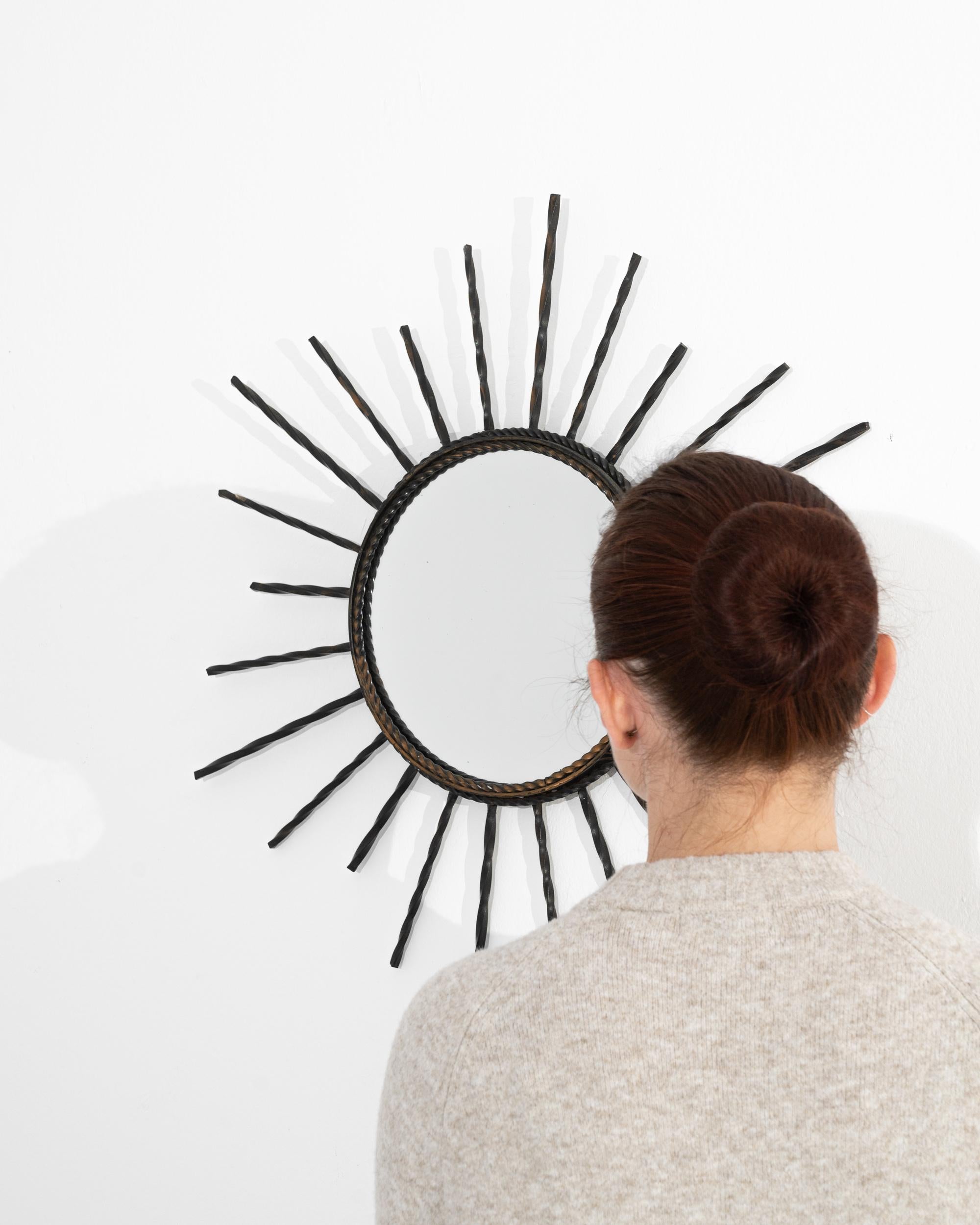 Early 20th Century Vintage French Wrought Iron Sunburst Mirror