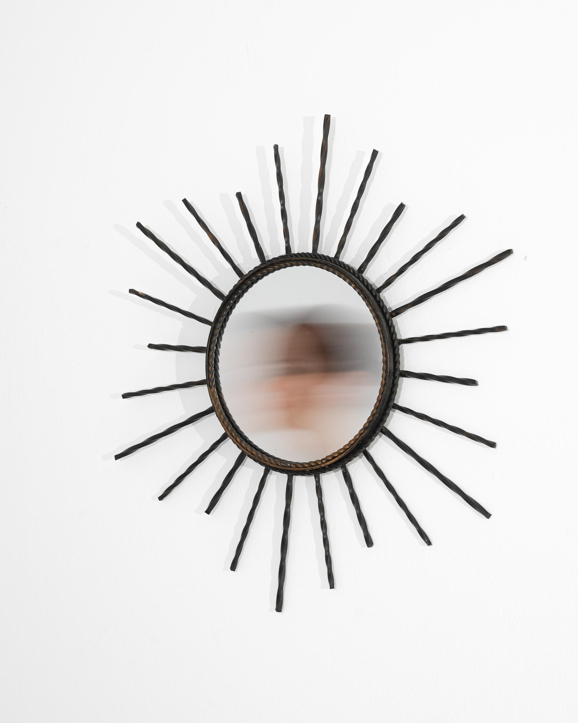 Metal Vintage French Wrought Iron Sunburst Mirror