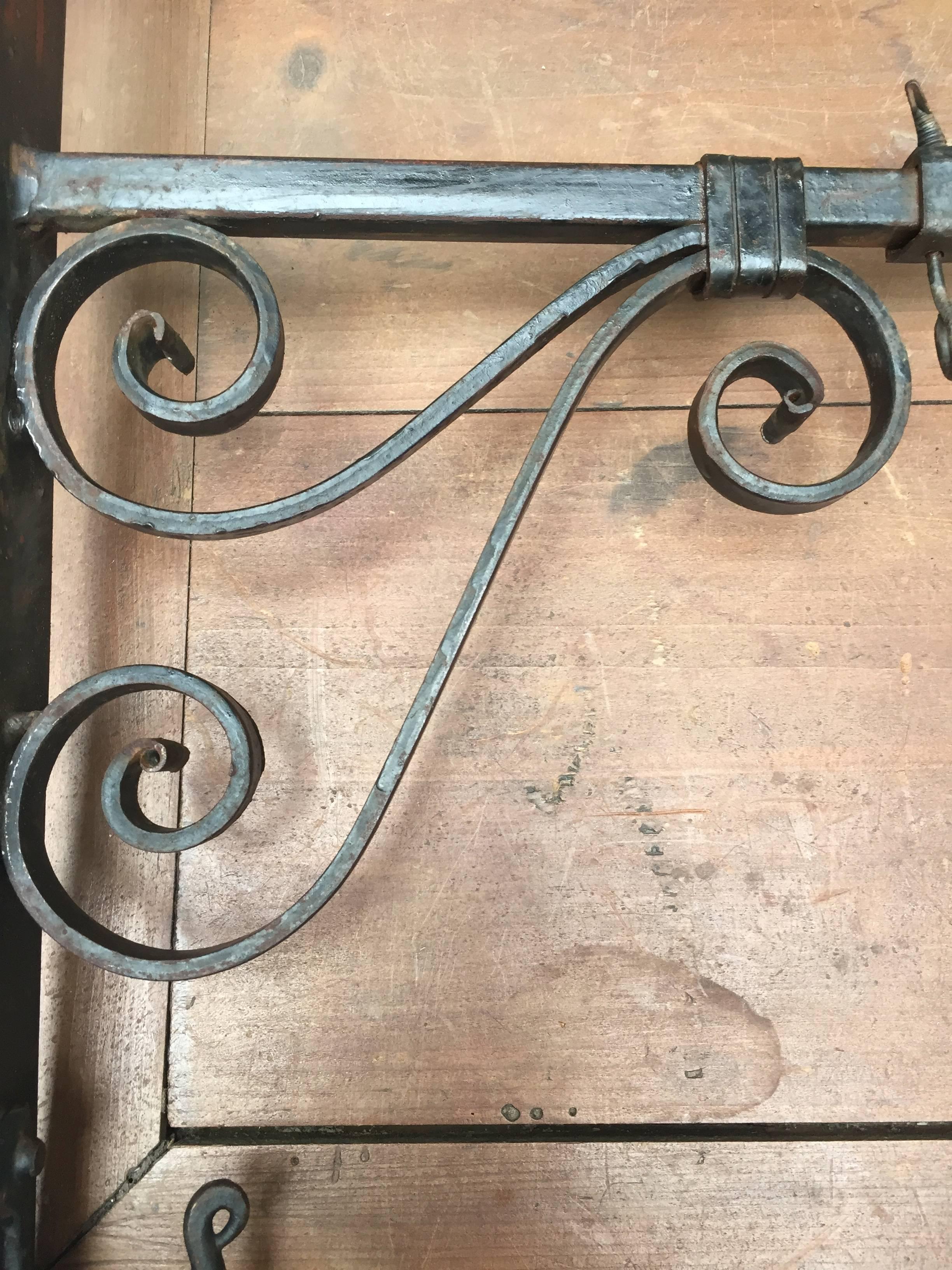 20th Century Vintage French Wrought Iron Wall Bracket to Hold a Sign
