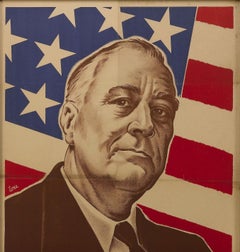 Vintage French WWII Poster with President Roosevelt, circa 1942