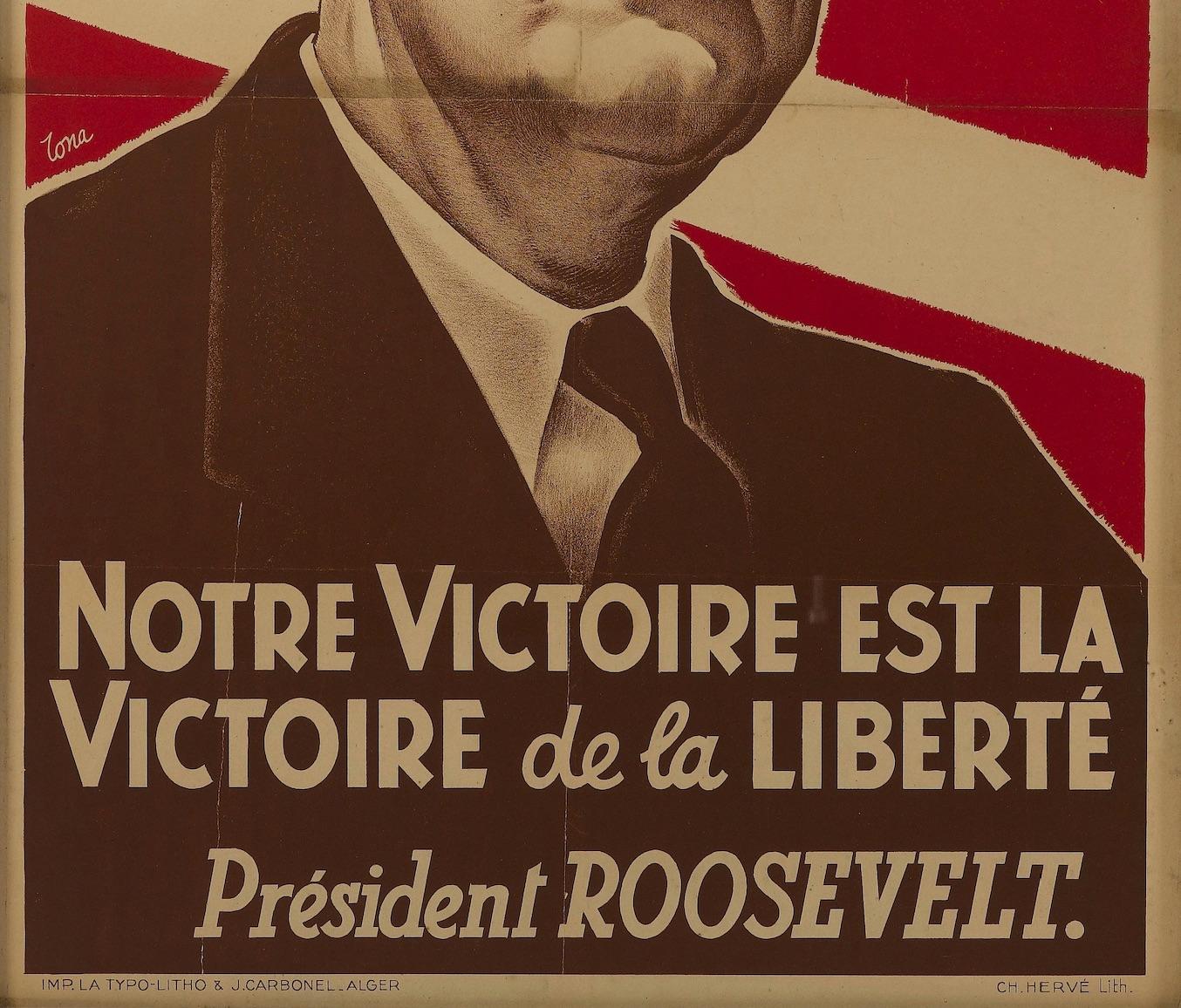 Vintage French WWII Poster with President Roosevelt, circa 1942 In Good Condition In Colorado Springs, CO