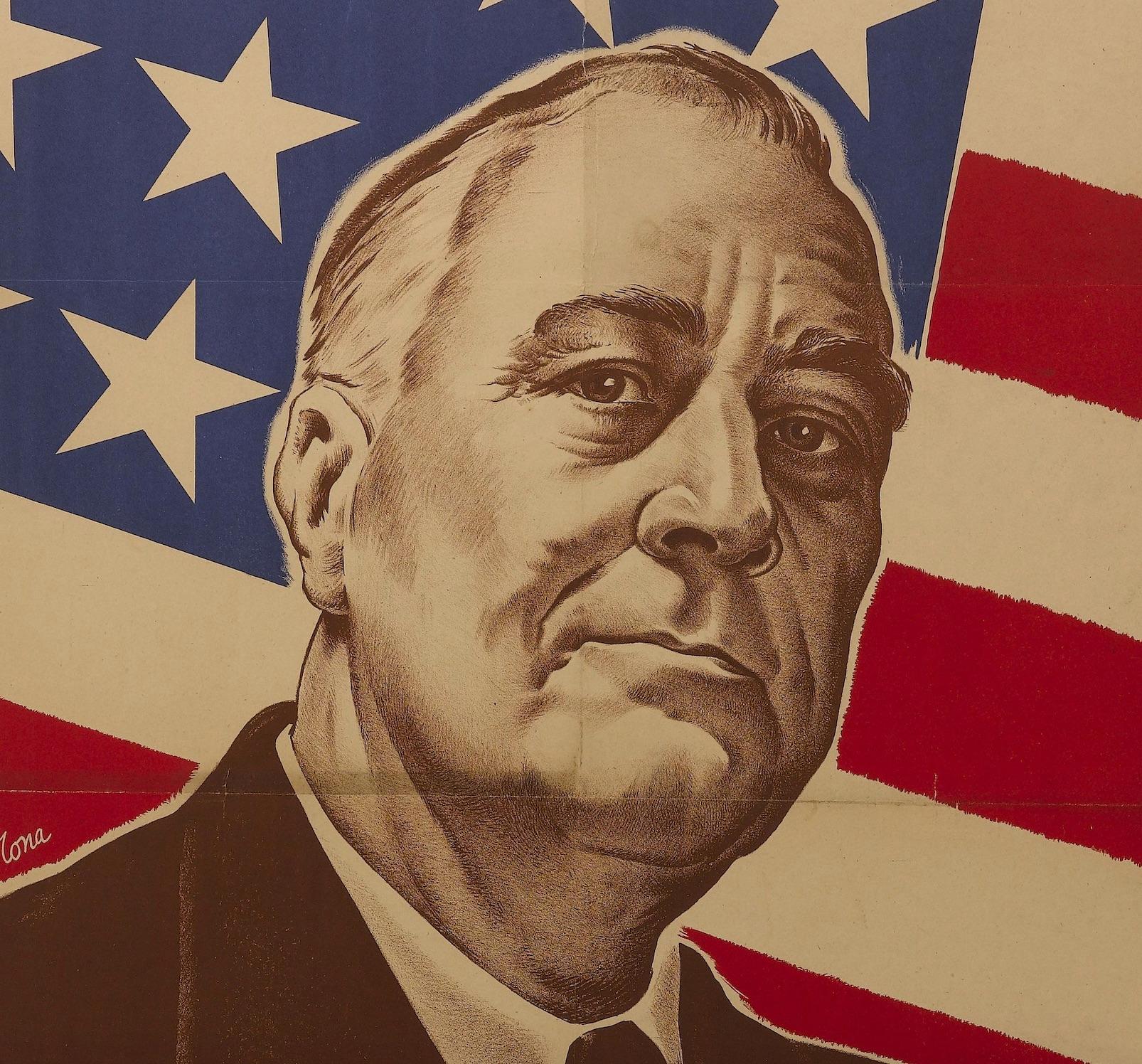 Mid-20th Century Vintage French WWII Poster with President Roosevelt, circa 1942