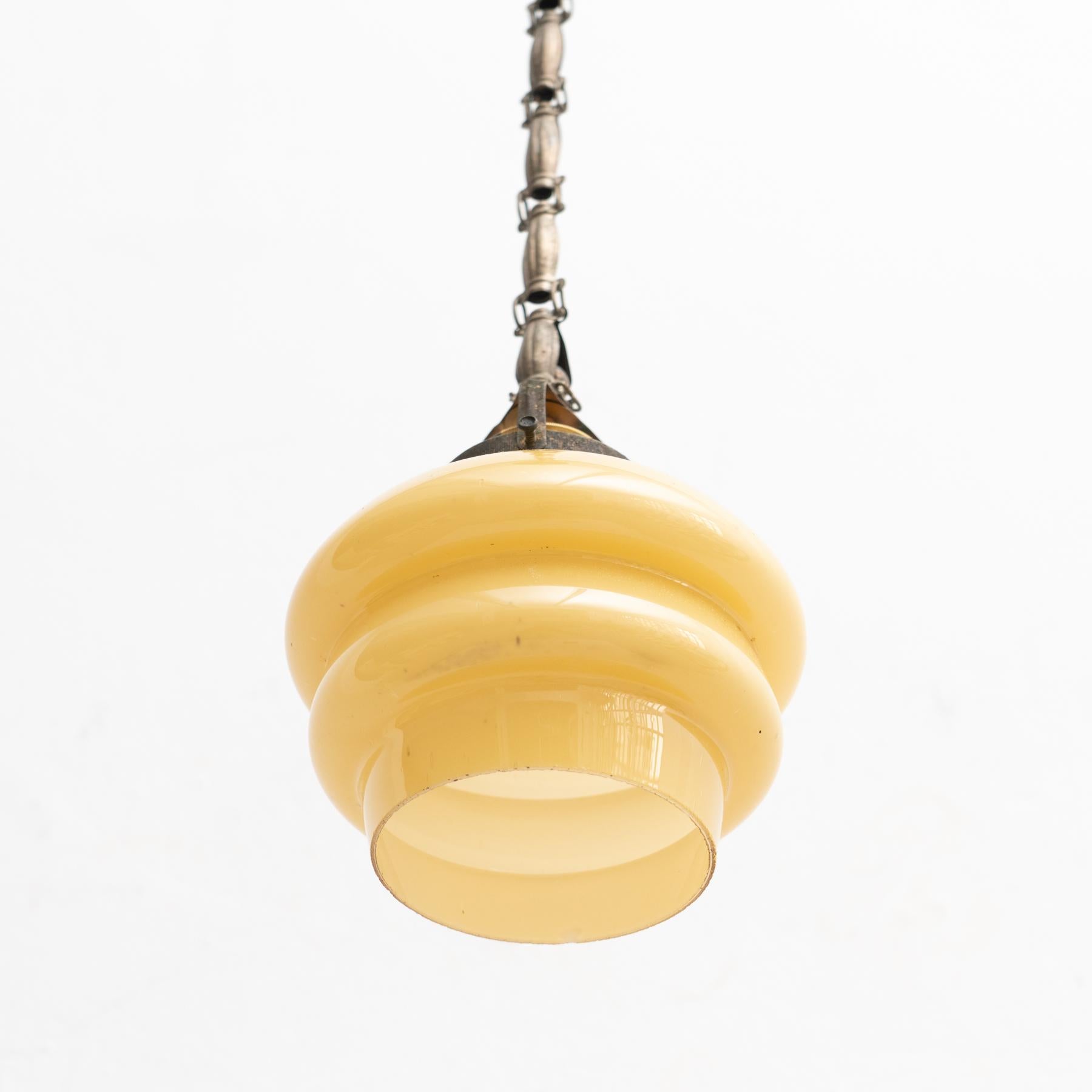 Vintage French Yellow Glass Ceiling Lamp, circa 1930 4