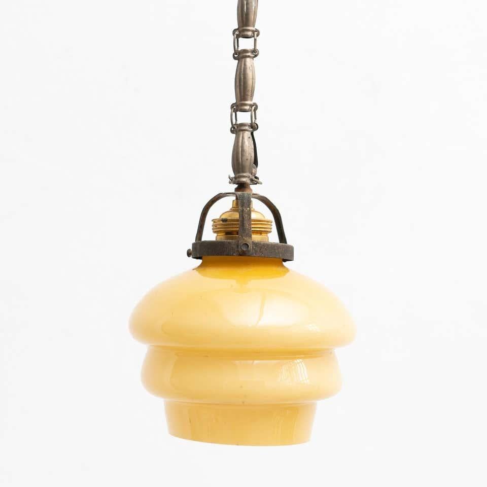 Vintage French Yellow Glass Ceiling Lamp, circa 1930 For Sale 4