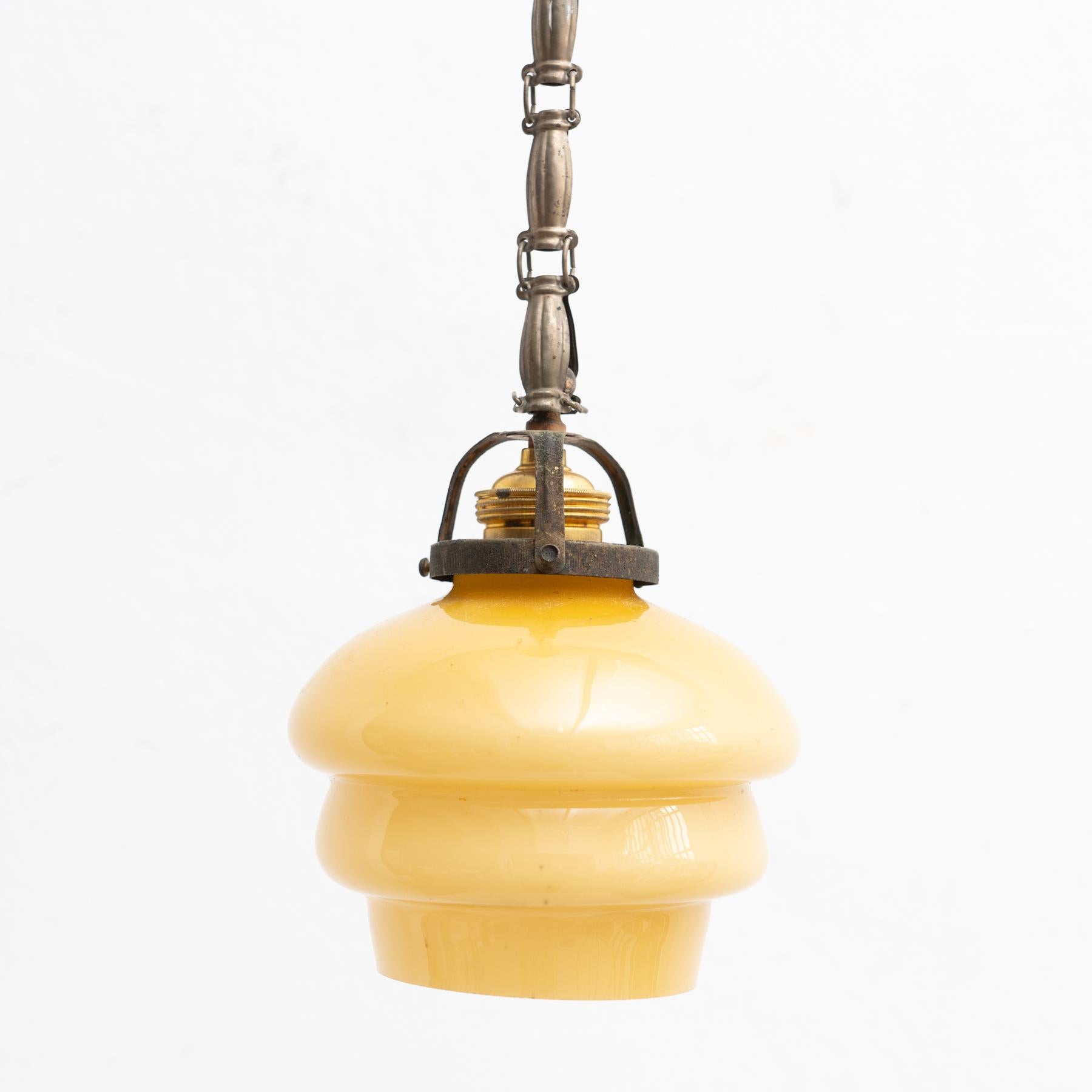 Vintage French Yellow Glass Ceiling Lamp, circa 1930 5