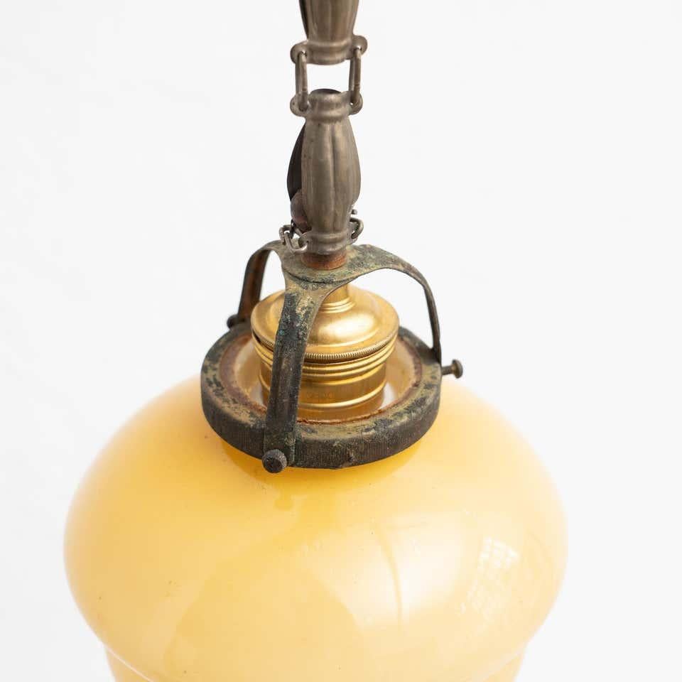 Vintage French Yellow Glass Ceiling Lamp, circa 1930 For Sale 5
