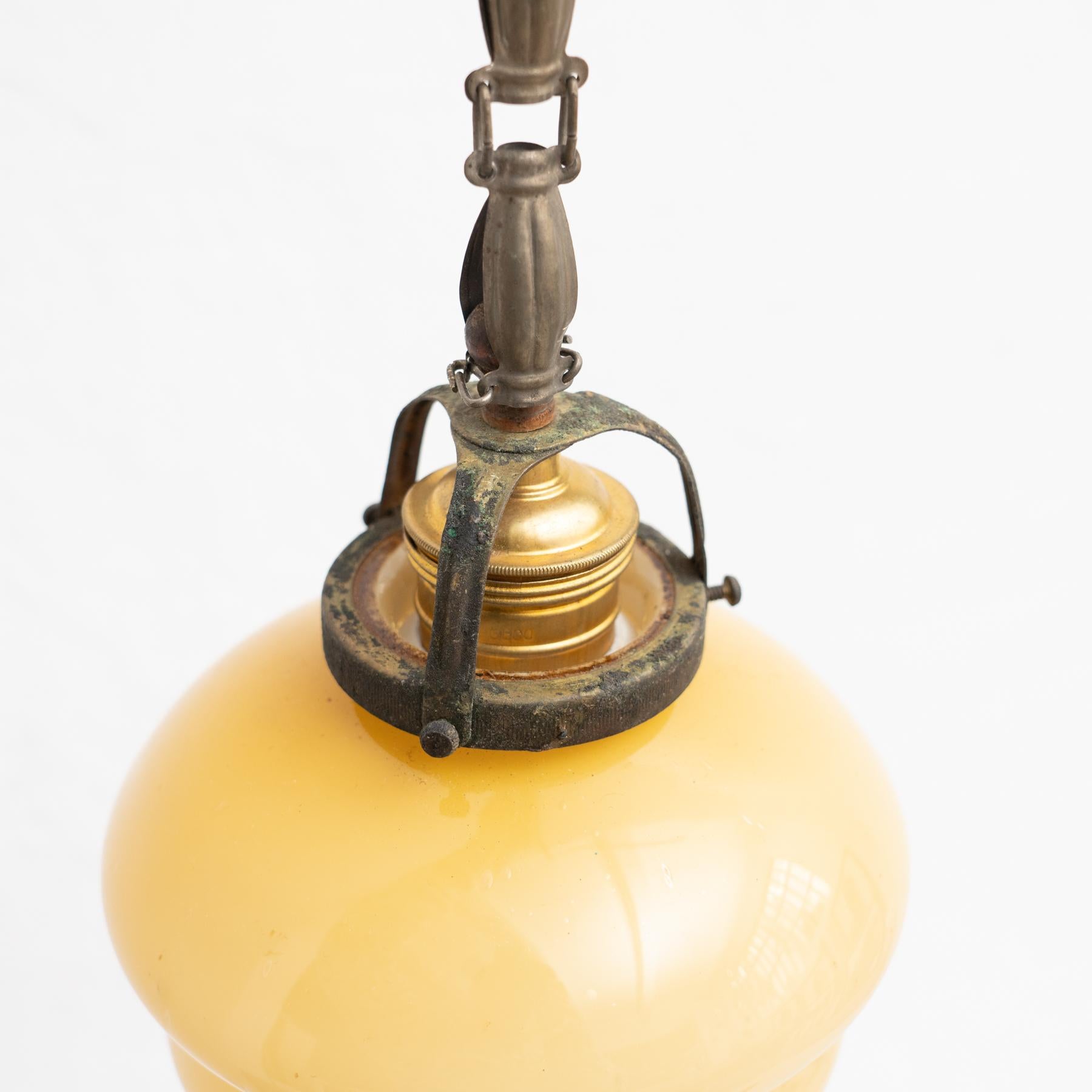 Vintage French Yellow Glass Ceiling Lamp, circa 1930 6