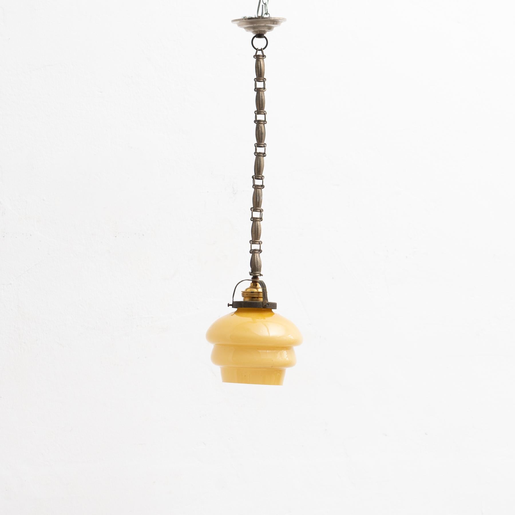 Mid-Century Modern Vintage French Yellow Glass Ceiling Lamp, circa 1930