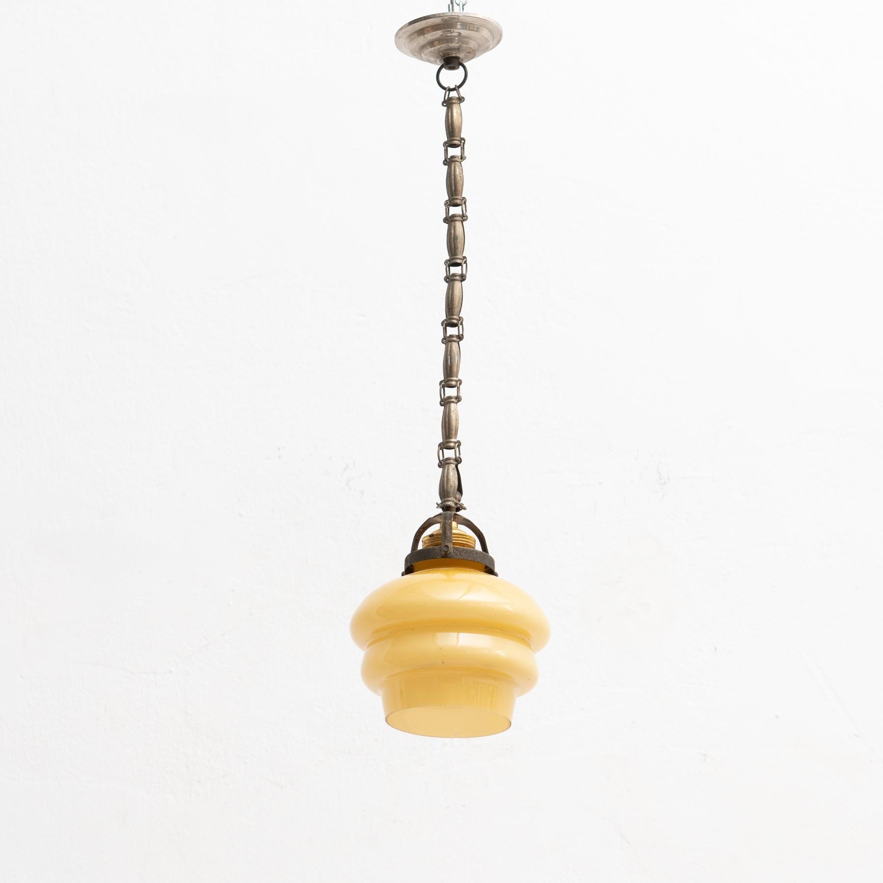 Mid-20th Century Vintage French Yellow Glass Ceiling Lamp, circa 1930