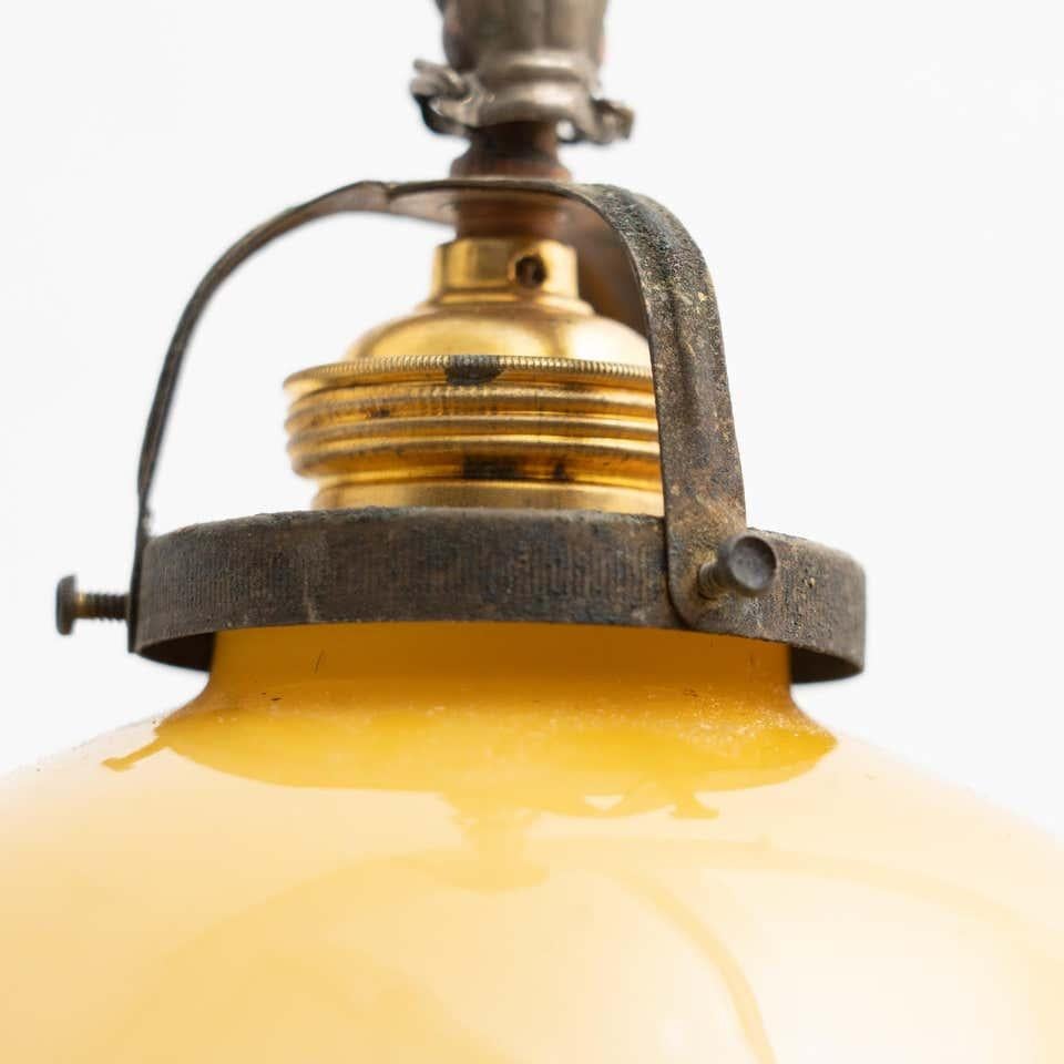 Vintage French Yellow Glass Ceiling Lamp, circa 1930 For Sale 2