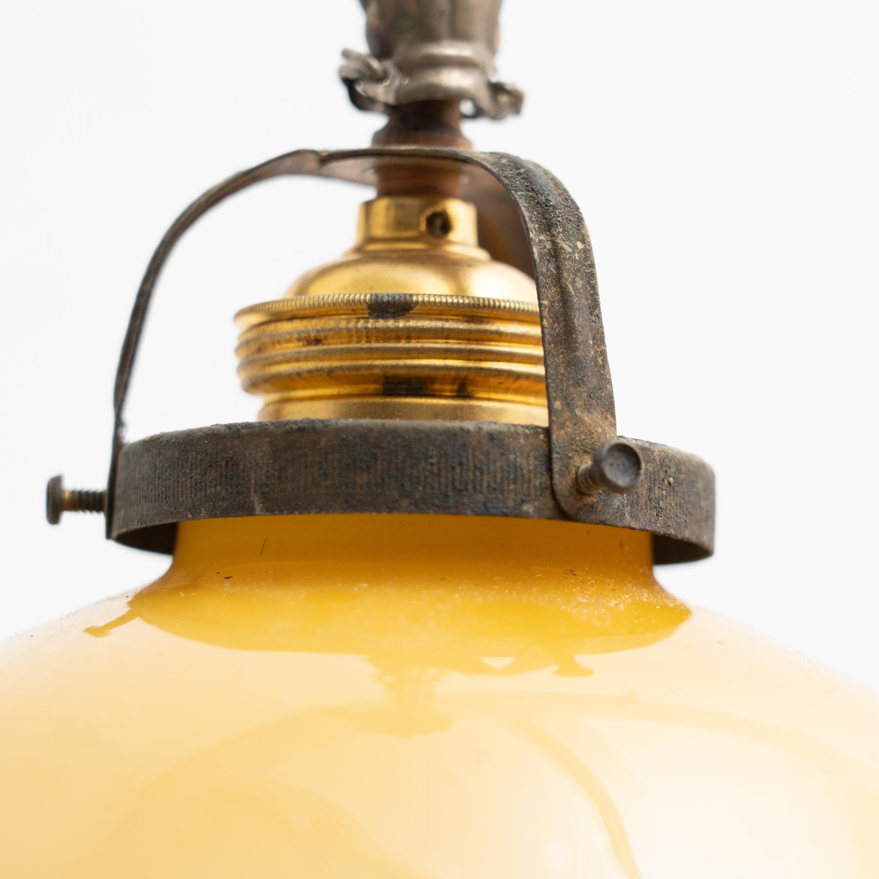 Vintage French Yellow Glass Ceiling Lamp, circa 1930 3