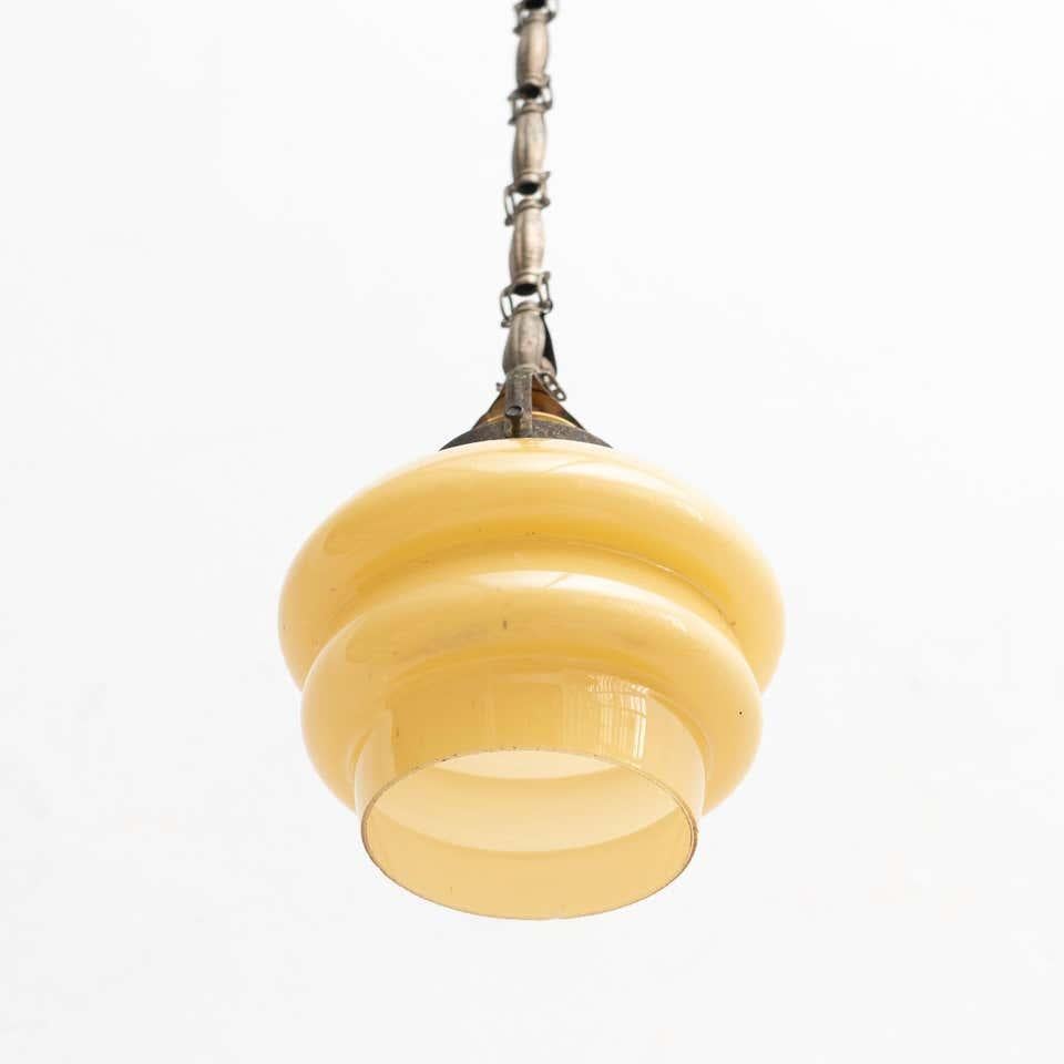 Vintage French Yellow Glass Ceiling Lamp, circa 1930 For Sale 3