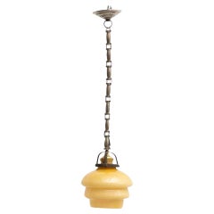Vintage French Yellow Glass Ceiling Lamp, circa 1930