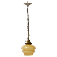 Vintage French Yellow Glass Ceiling Lamp, circa 1930