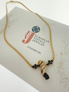 Vintage French Yellow Gold Necklace with Diamonds and Sapphires