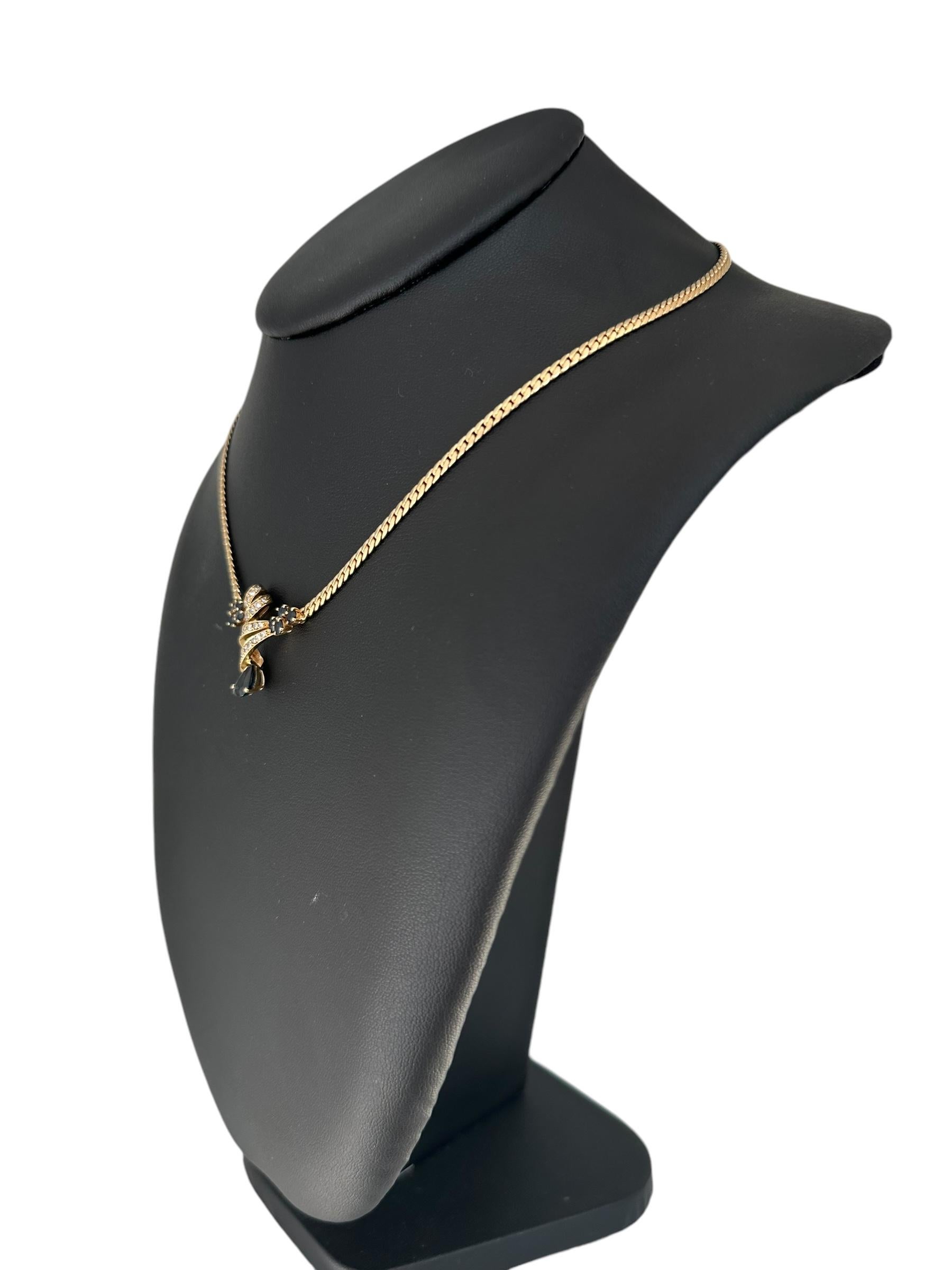 Mixed Cut Vintage French Yellow Gold Necklace with Diamonds and Sapphires For Sale