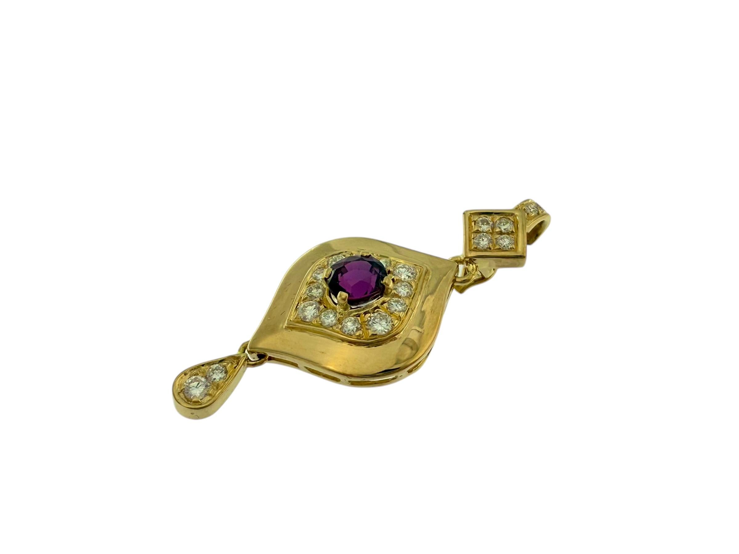 Französischer Gelbgold-Anhänger im Vintage-Stil mit Diamanten und Rubinen im Zustand „Gut“ im Angebot in Esch sur Alzette, Esch-sur-Alzette